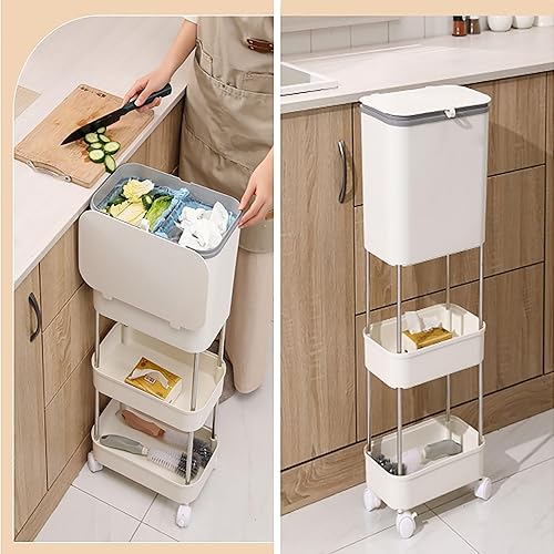 Miniatura 4 de Contenedor de compost para cocina, contenedor de compost para cocina interior, sellado, poleas fijas, botes de basura con tapas y divisores