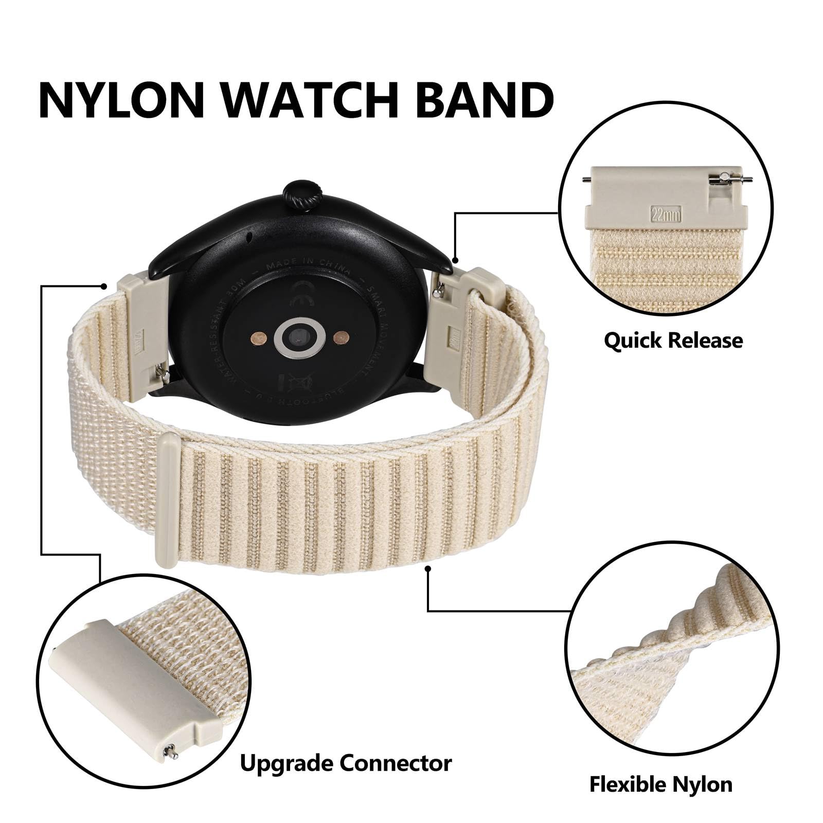 BISONSTRAP Nylonowe paski do zegarków dla mężczyzn i kobiet, nylonowe paski na rzep, szybkie zapięcie, regulowana bransoletka zastępcza, 16 mm, 18 mm, 20 mm, 22 mm, 24 mm