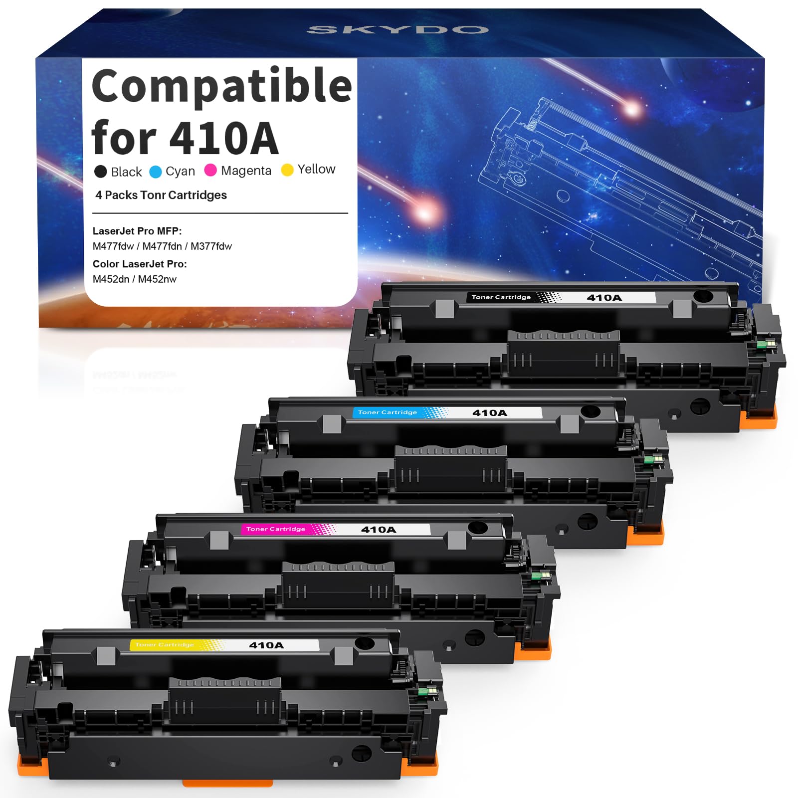 410A Cartuccia Toner Compatibile per HP 410A CF410A Toner 410X CF410X per HP Color LaserJet Pro MFP M477fdw M477fnw M477fdn M377dw M452nw M452dn M477 M452 ( 410A Nero Ciano Magenta Giallo, 4-Pack)