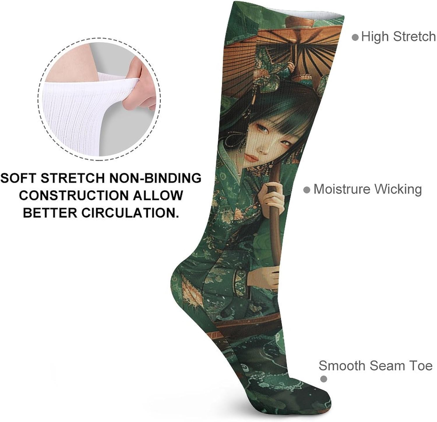 5-Pack Knee High Socks, 15.7 Inch Breathable Casual Socks Green Leaves And Boat Stockings for Men Women