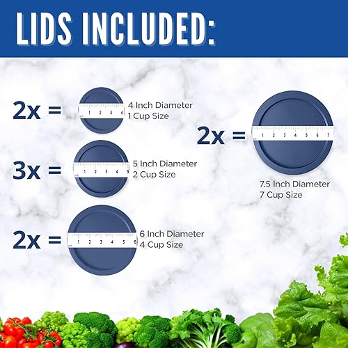 Miniatura 2 de Tapas de repuesto para contenedores Pyrex (2) 1 taza (3) 2 tazas (2) 4 tazas (2) 7 tazas (azul)