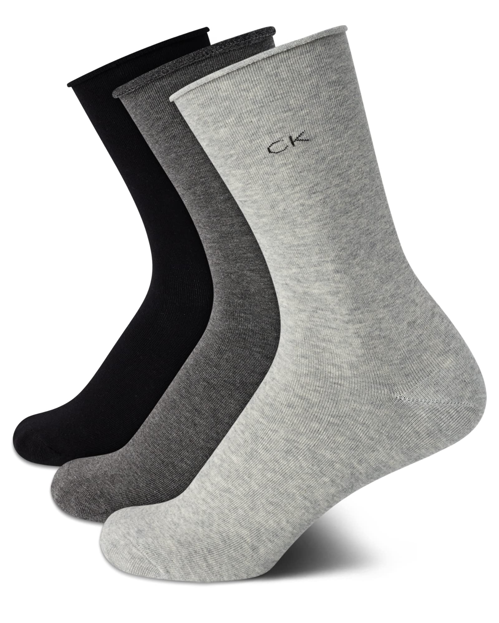 Calvin Klein Womens Crew Socks - 3 Pack Soft Cotton Blend Roll Cuff Mini/Mid Crew Dress Socks for Women (Shoe Size: 4-10)