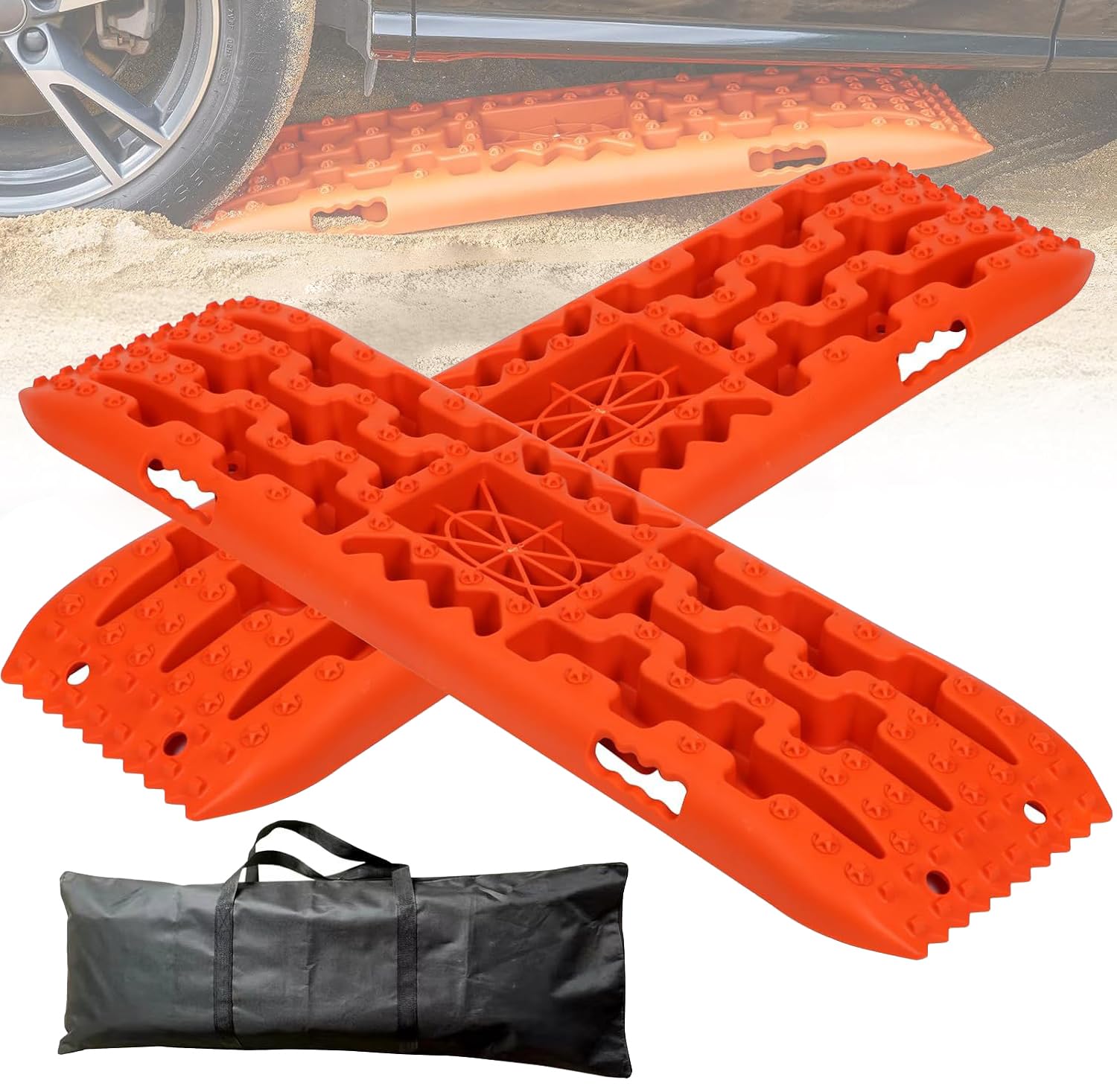 Placas de traccion Todoterreno para desatascar Coche con Base para Gato trinquete, para Arena, Barro, Nieve, 2 Piezas