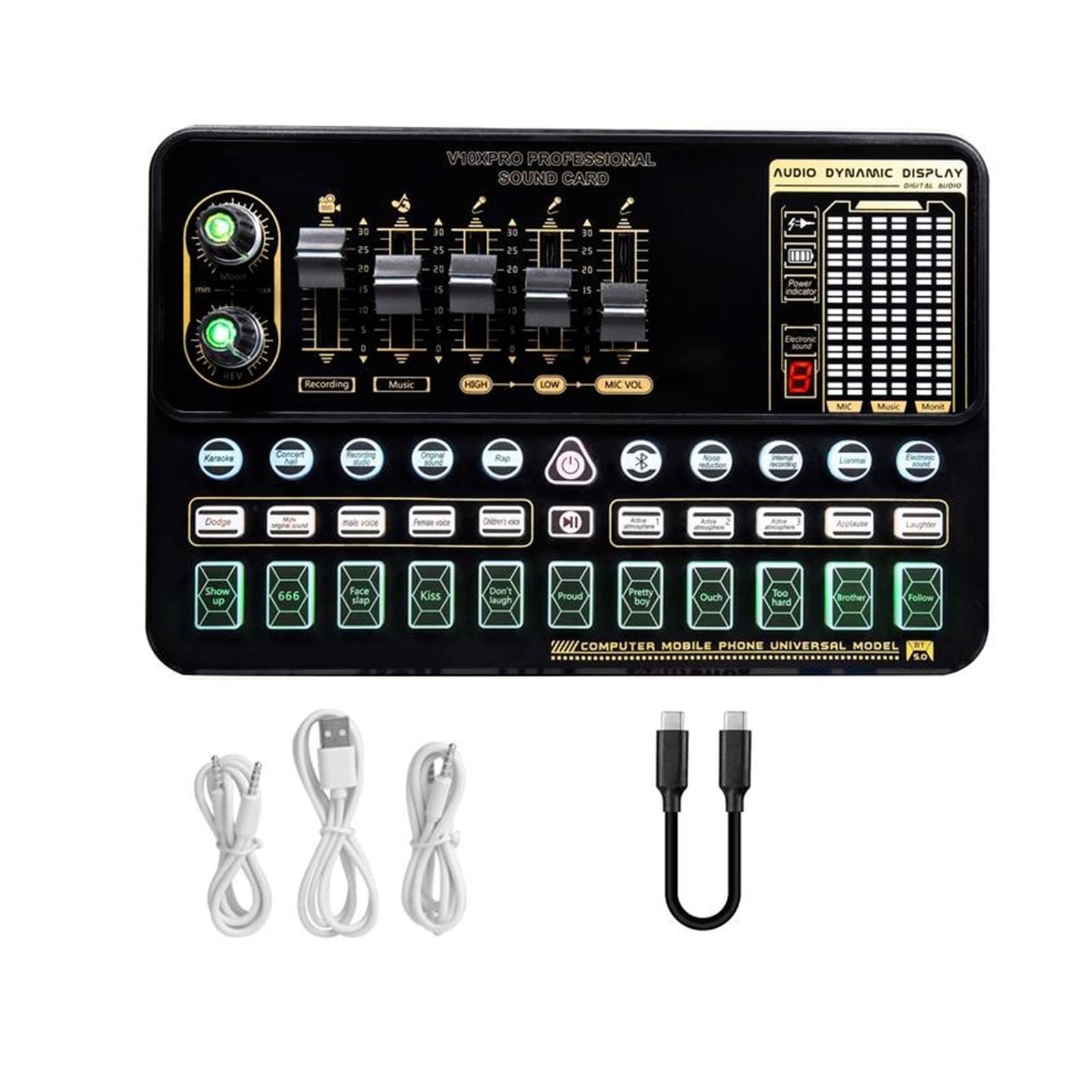 Soundkarten-Kit Professionelles Kondensatormikrofon BM 800 Drahtlose Bluetooth V10 PRO Soundkarte für PC Computer Telefon Karaoke Live-Gesang Gaming Studio Setu，White Bm800 1