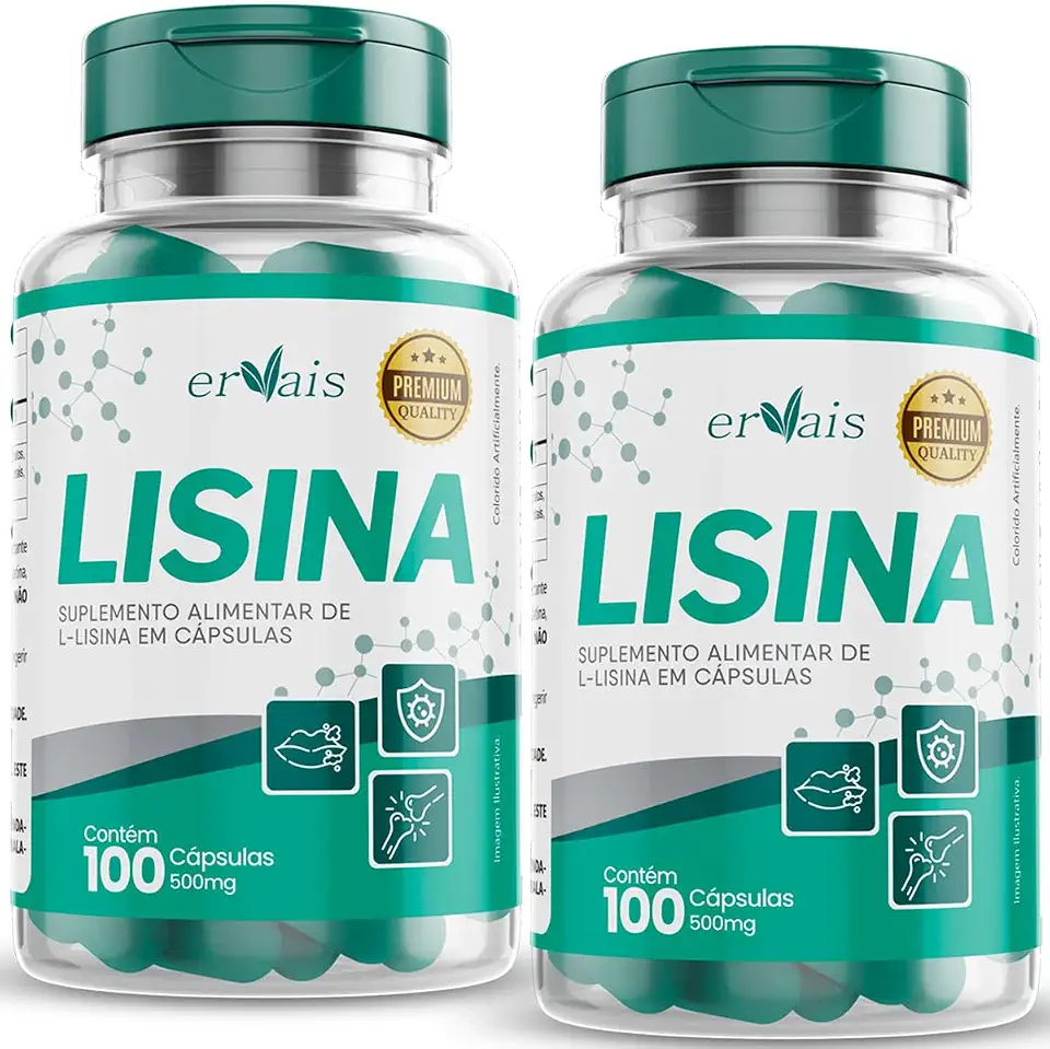 Lisina 2 Frascos 200 cápsulas - Porção de 1000mg Recomendado - Linha Premium