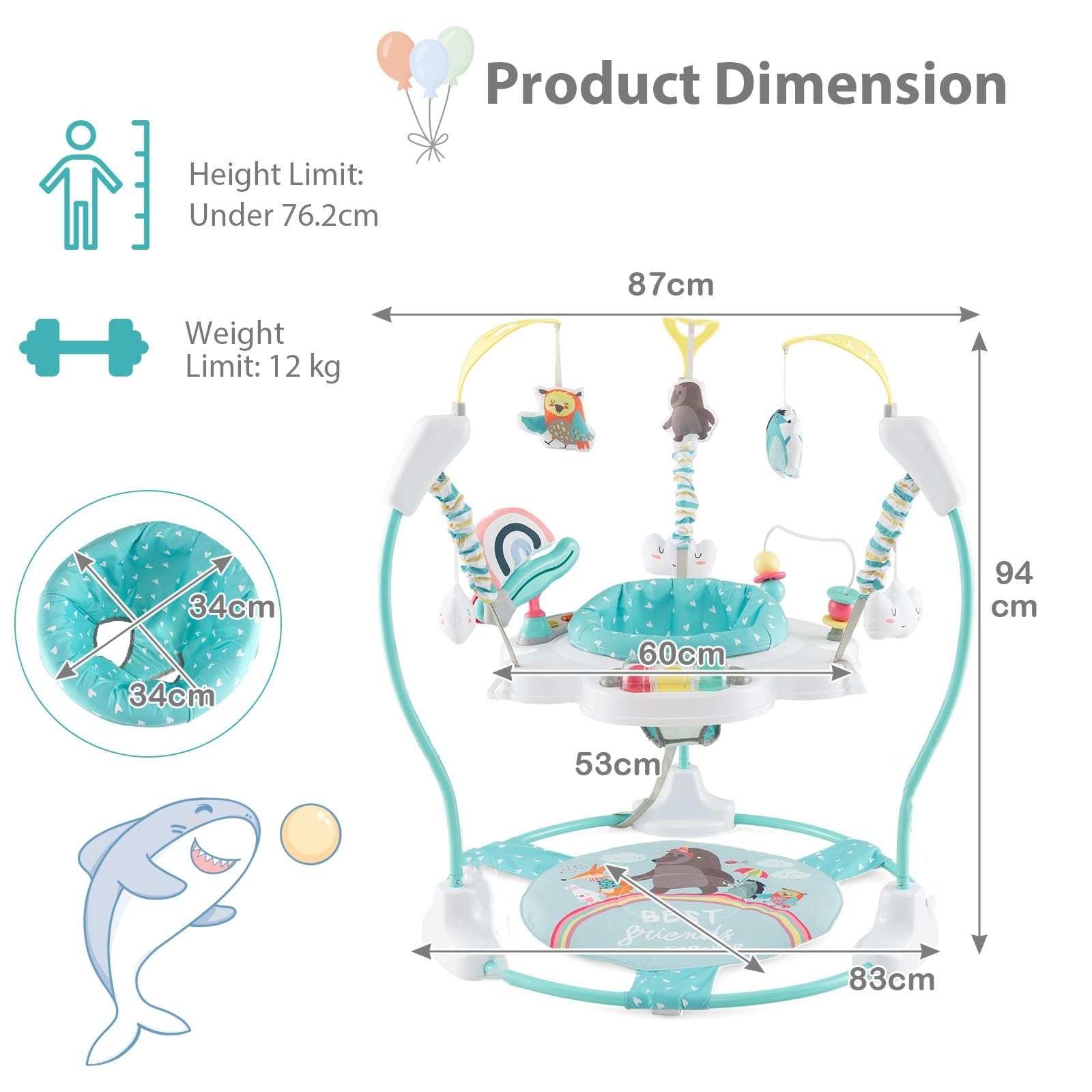 LIFEZEAL Jumperoo Baby wózek do nauki chodzenia z siedziskiem obracającym się o 360°, pomoc w nauce chodzenia z 9 zabawkami, centrum zabaw dżungla ze światłami i melodiami, dla niemowląt i małych