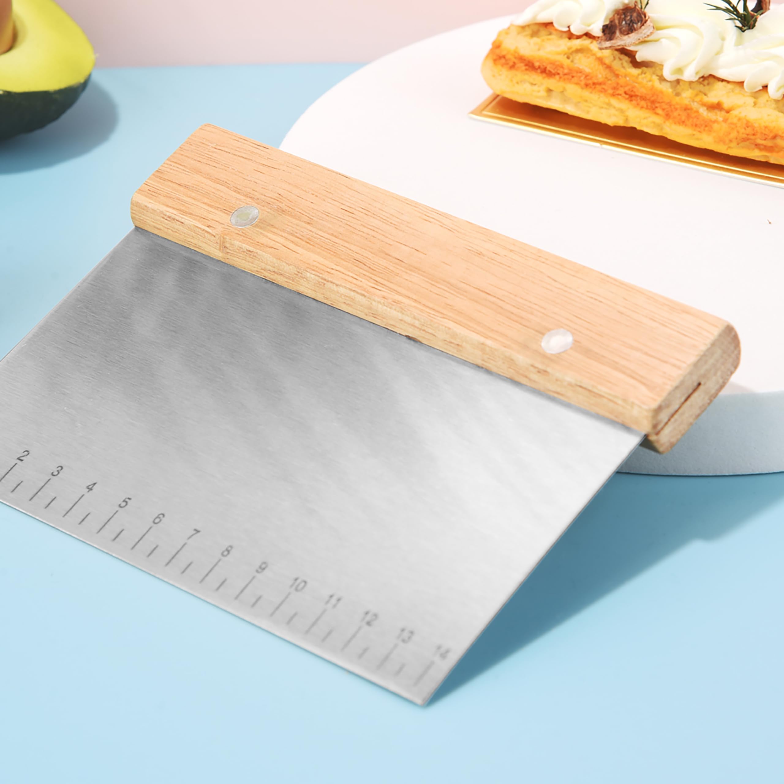 Promosyonca Metal Hamur Kazıyıcı, 14 cm Ölçekli, Ahşap Saplı, Paslanmaz Çelik