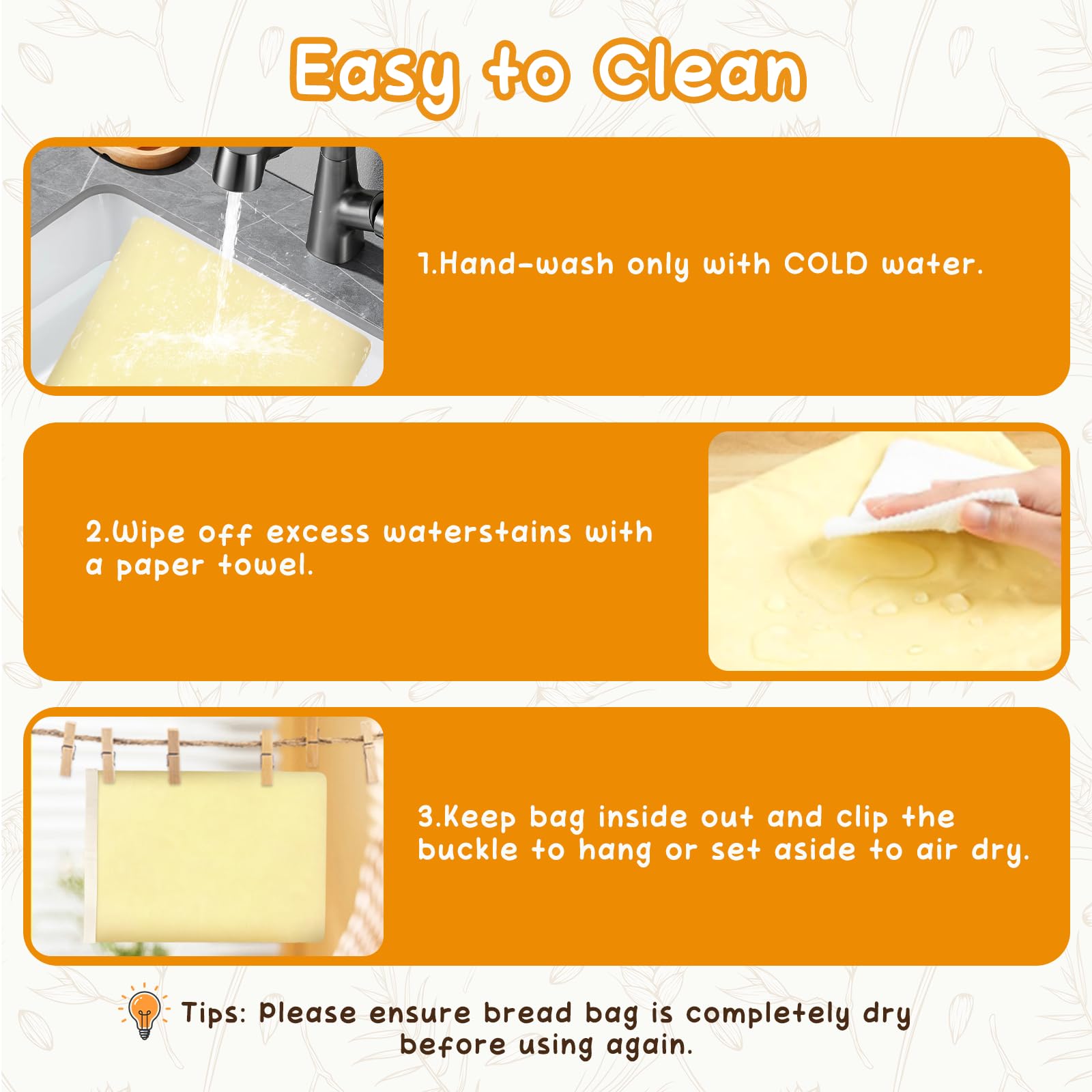 FWOAFTER - Bolsas de pan de cera de abeja para masa madre, paquete de 2 bolsas de pan reutilizables para panes caseros, bolsas de algodón de cera de abeja para mantener el pan fresco 7