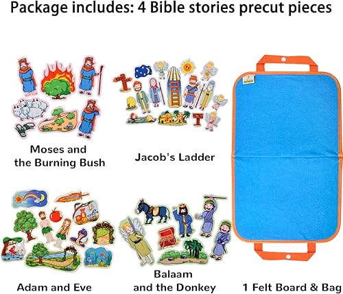 Miniatura 2 de CHEFAN Paquete de 4 historias bíblicas de tablero de fieltro, historias de franela incluyen Adán y Eva, escalera de Jacob, Moisés y el arbusto
