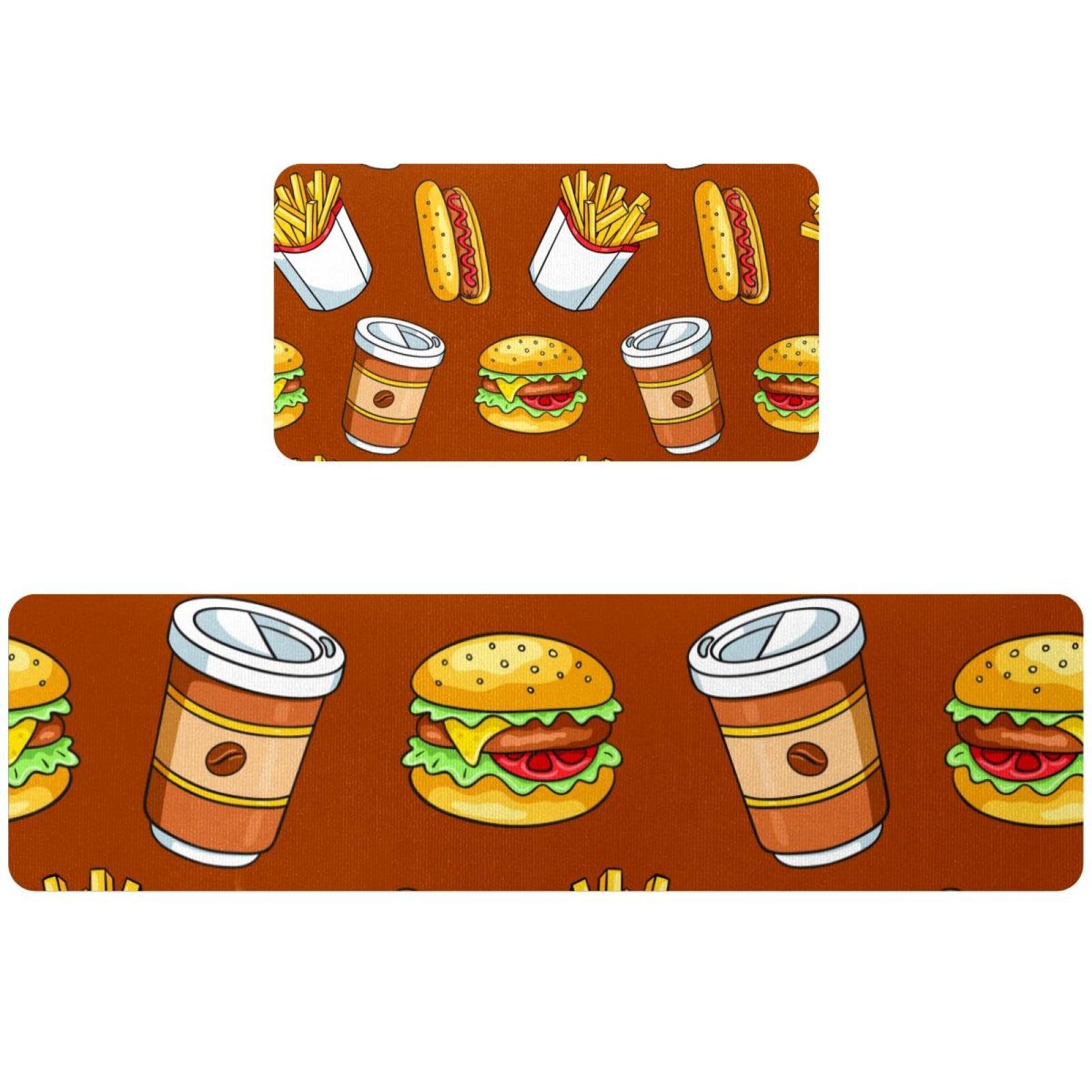 Alfombrillas de cocina antideslizantes con diseño fast food para pasillo y lavandería (2 piezas)