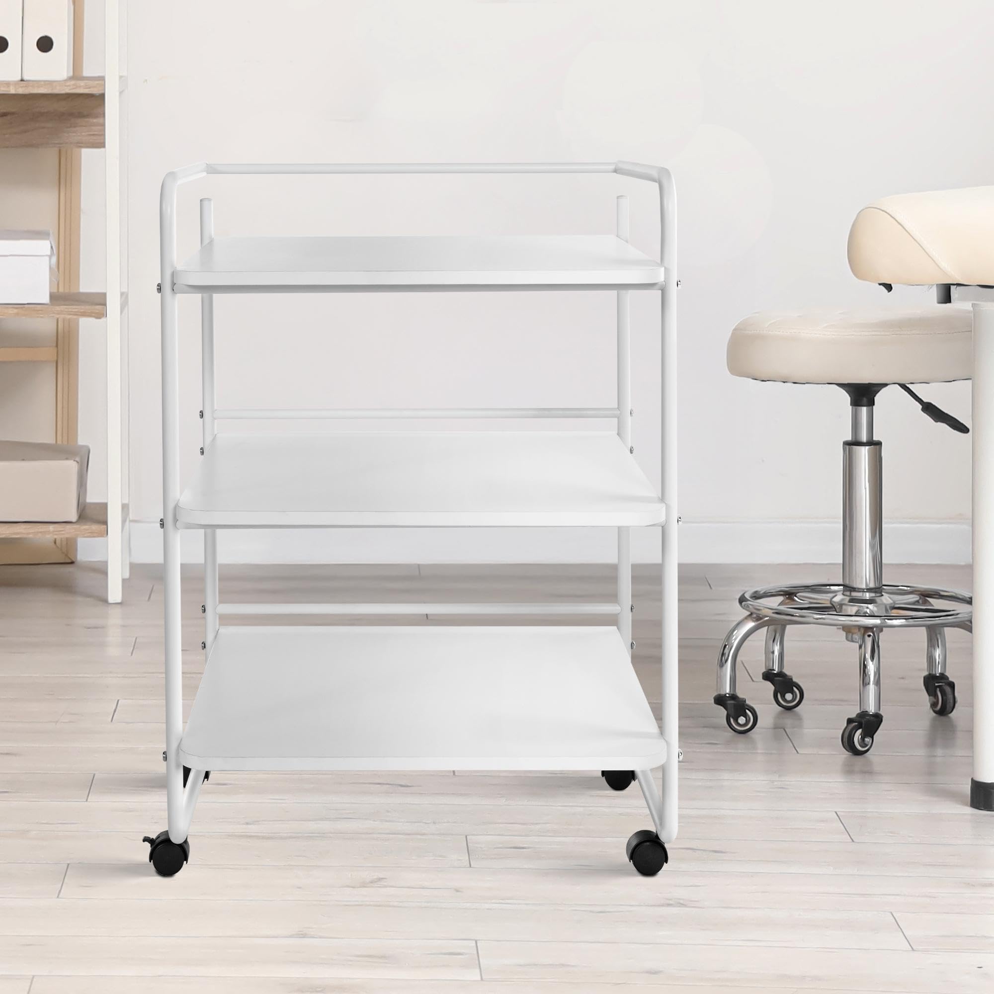 CLP Carro PL902 I Carro para aparatos con Ruedas I Carro para cosméticos con Tres estantes de Madera I Carro Multiuso, Color:Blanco