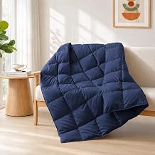 Joysoul Down Throw Blankets, Lightweight Feather Down Throw for Indoor and Outdoor Duvet Insert, Camping, Travel, Couch, Soft Throw Medium Warm, Navy 50" x 70"