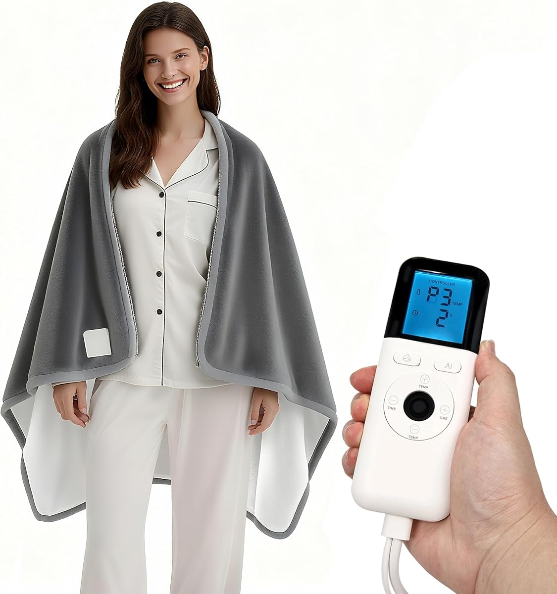 Heated Wearable Shawl 33x59 Inch, 6 Heating Levels & 5 Timer Settings, Soft Sherpa to Fleece, UL Certified with Auto Shut Off, Machine Washable Gift for Christmas Home Office (Gray)