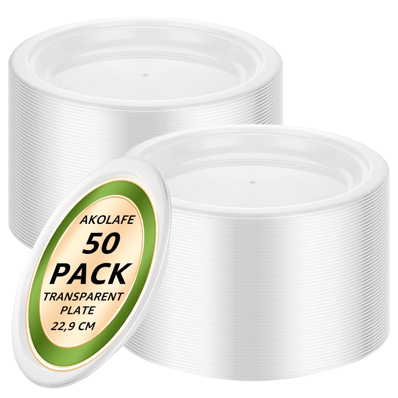 AKOLAFE 50 Transparenter Plastikteller Mehrweg 22,9cm Kunststoffteller Stabiles Plastik Teller Wiederverwendbares Hartplastik Teller für Hochzeiten, Partys, Geburtstage, Weihnachten & Taufen Küche, Haushalt & Wohnen