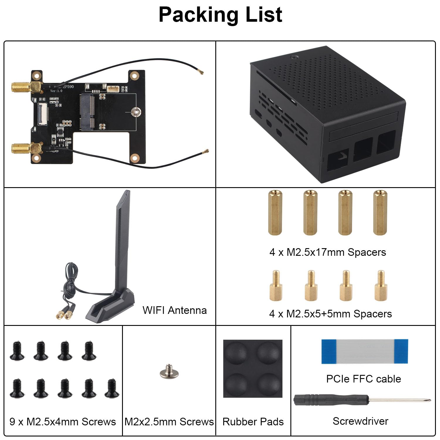 ZDE ZP590C PCIe do M.2 E Key HAT magnetyczna antena bazowa WiFi7 6 6E 5 HAT płyta adaptera z obudową ze stopu aluminium ZC501 dla Raspberry Pi 5 obsługa Google TPU WiFi 7 BE200 WIFI6E AX210 MT7922
