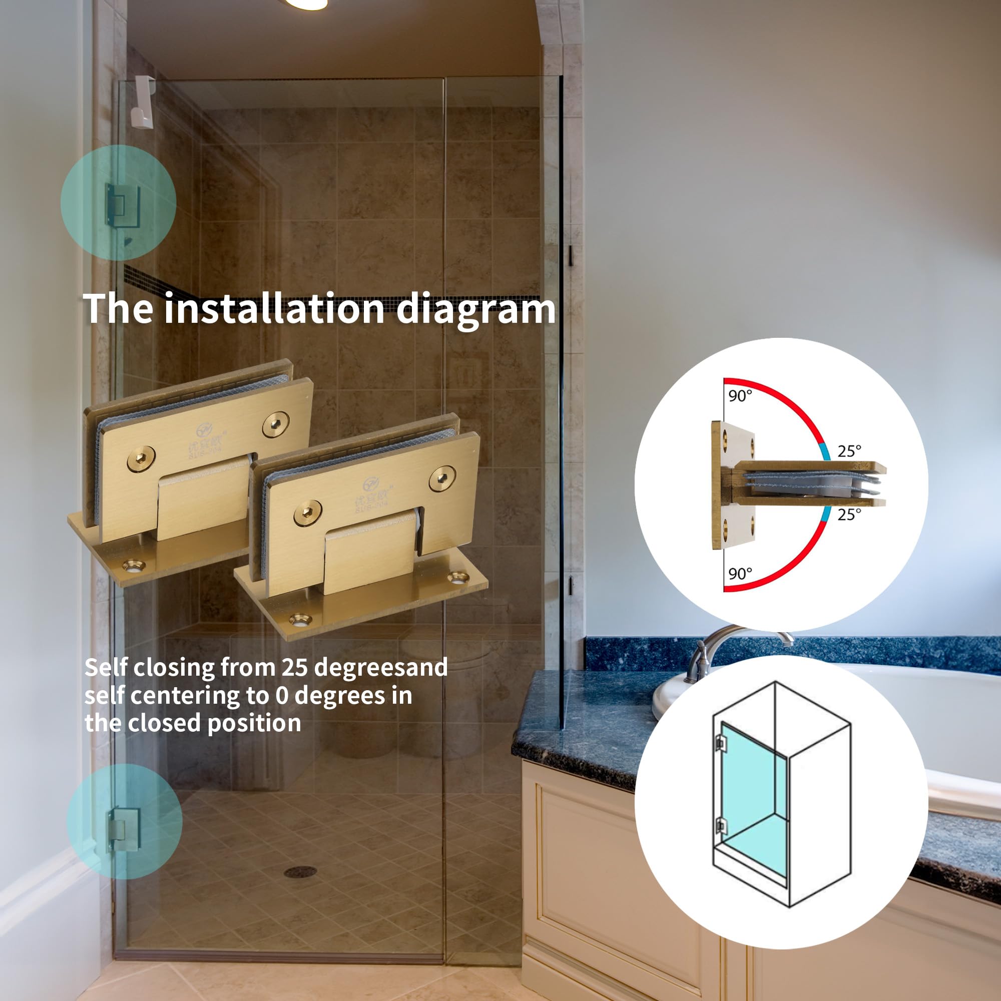 Colcom 8501 & 8501R Glass To Wall Shower Door Hinge Polished Gold Adjustable