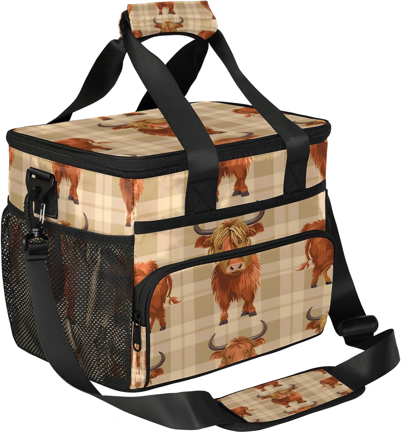 Cow Highland Insulated Large Lunch Bag Lunchbox Reusable Leakproof Cooler Bags with Shoulder Strap for Adult Men Women Work Picnic