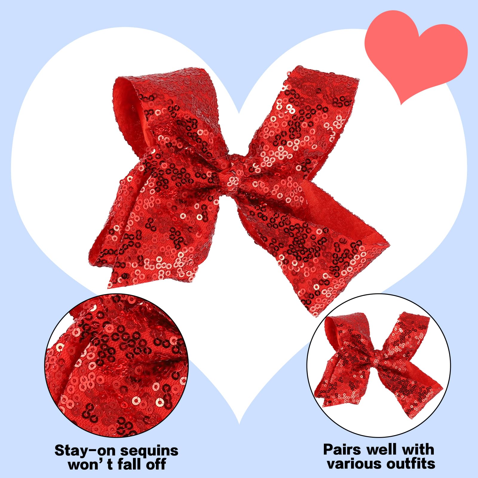 Xvbhaq 2 Pack Glitter Red Sequin Bow Hair Clips for Girls and Women Sparkling Party Accessories, Sequin Girls Decoration - Image 3