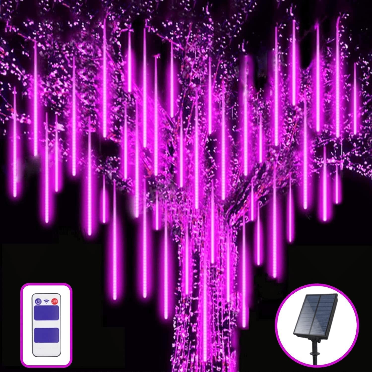 Roytong Solar Meteor Shower Rain Lights with Remote and Timer, 12in 10 Tubes 240 LEDs Christmas