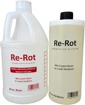 Re-Rot Epoxy Wood Repair - Dry Rot & Rotted Wood - Structural Wood Restoration - Deep Penetrating - 21 ratio - 64 vol. oz. Resin in 72 vol. oz. jug 32 vol. oz. Hardener = 96 vol. oz. kit