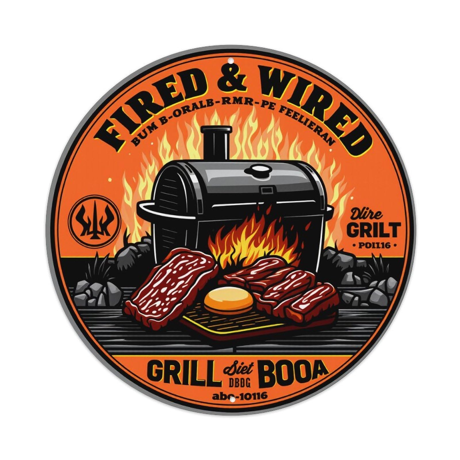 Wmlzdnwr Vintage Fired And Wired Grill Booa Dire Grlt Round Tin Sign,Retro Wall Art,Metal Poster For Home, Bar, Garage, Cafe, Rustic Indoor & Outdoor Decor, 8X8 Inches