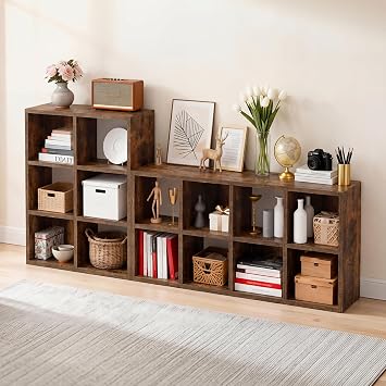 LUCKLIFE 8-Cube Storage Organizer, Stackable Modular Bookcase Shelf with Vertical or Horizontal Use, Fits 1111 Bins, Optional Back Panels, for Living Room, Office Rustic Brown