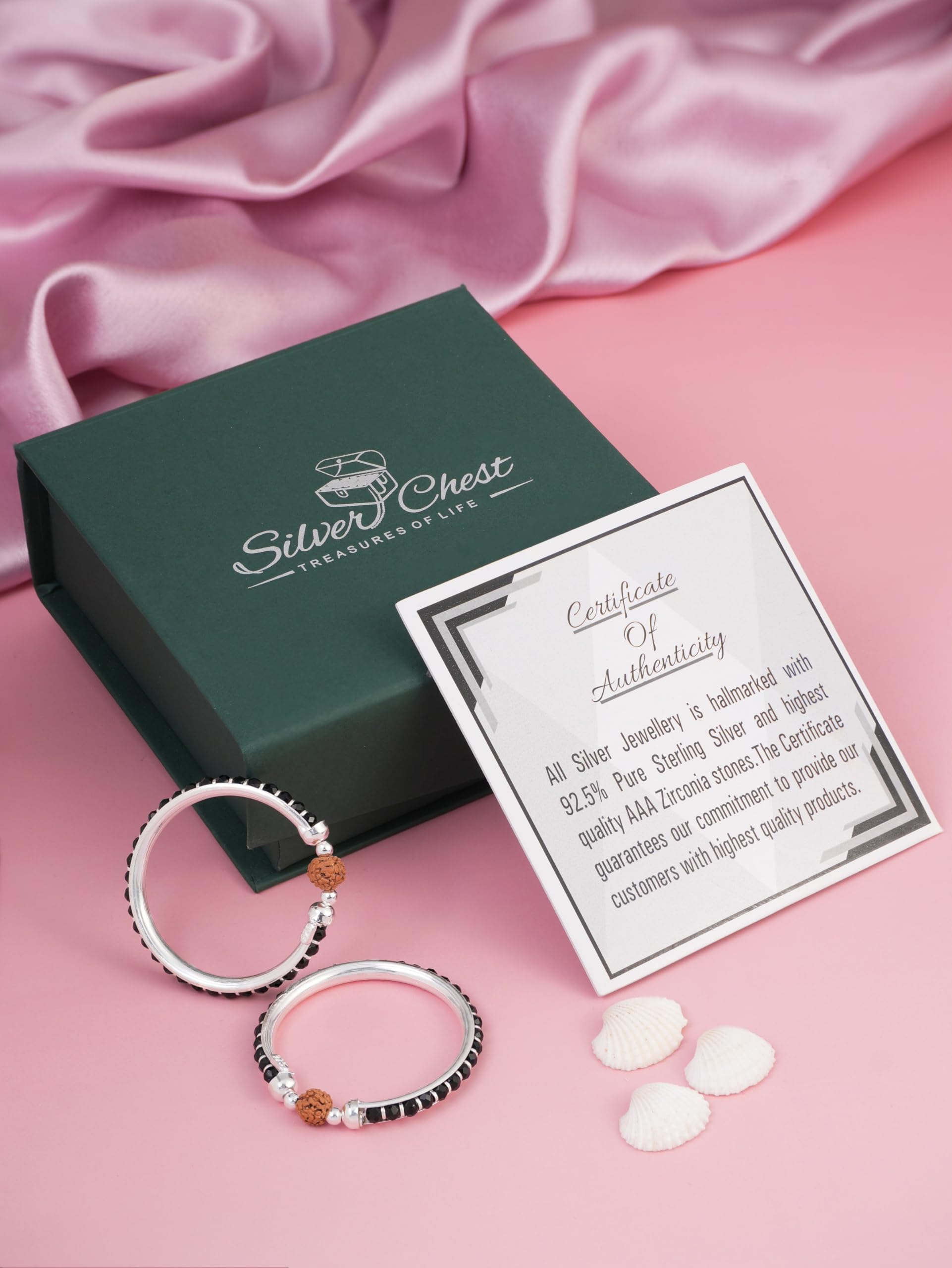 925 Sterling Silver Baby Bangles | Silver Adjustable Kids Bangles with Rudraksha Beads | Nazariya Bracelet for Boys & Girls | Safe Office Wear | Hallmarked for Infants & Toddlers | Age : 0 to 5 Years 3