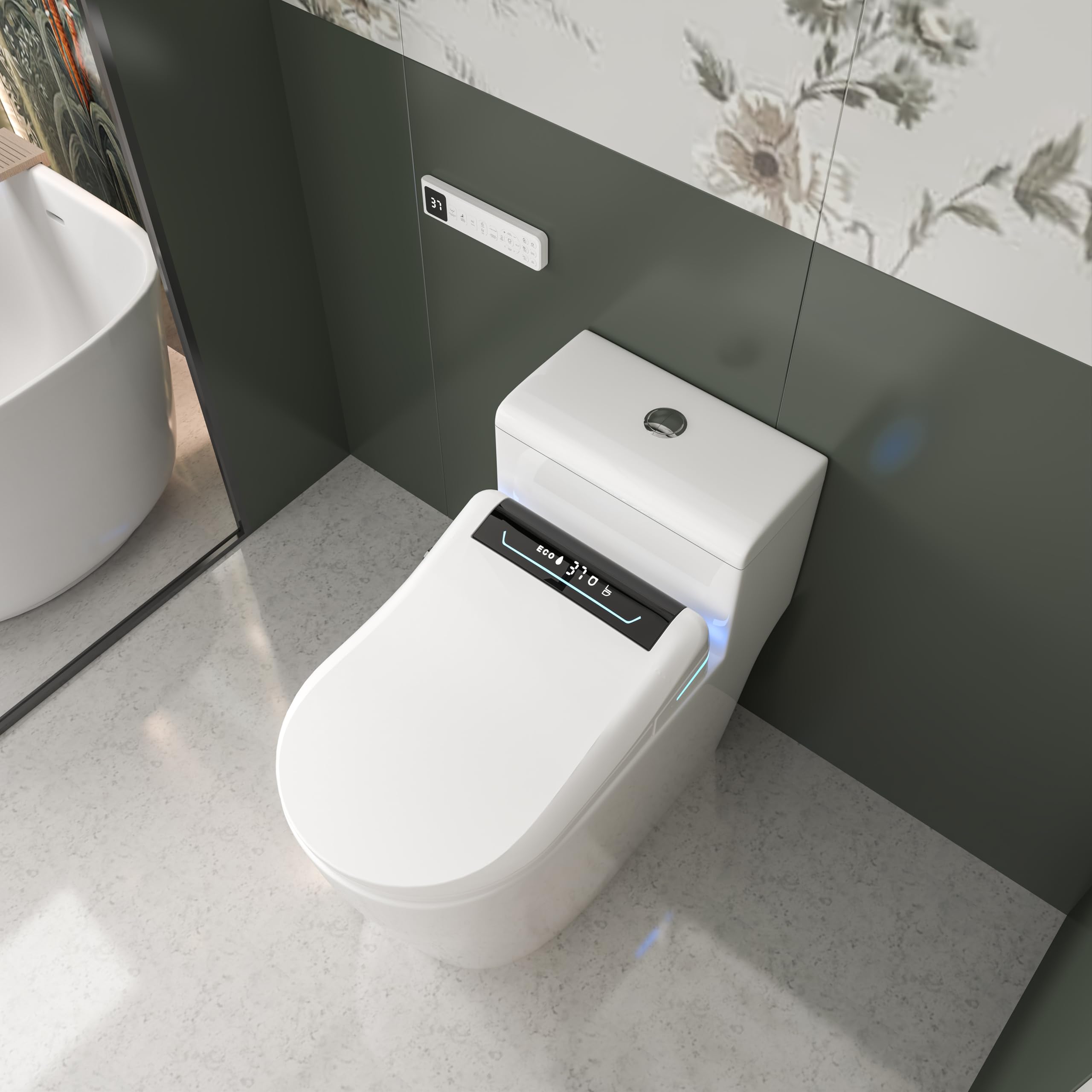 MEJE #001U – inteligentny bidet do rozszerzonej toalety ze wskaźnikiem temperatury, podgrzewaną deską sedesową, automatycznym otwieraniem i zamykaniem, funkcją mycia sterowaną temperaturą (biały)