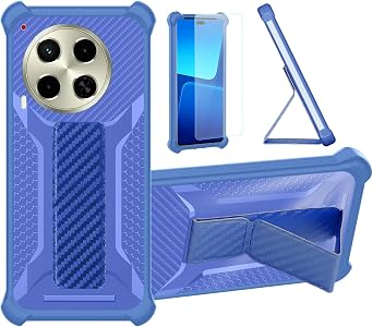Aroepurt Case for Tecno Camon 30 Premier 5g Phone Case Stand Cover [with Tempered Glass Screen Protector] Hybrid Case [Folding Support Magnetic] [Frosted Anti-Fingerprint] Blue