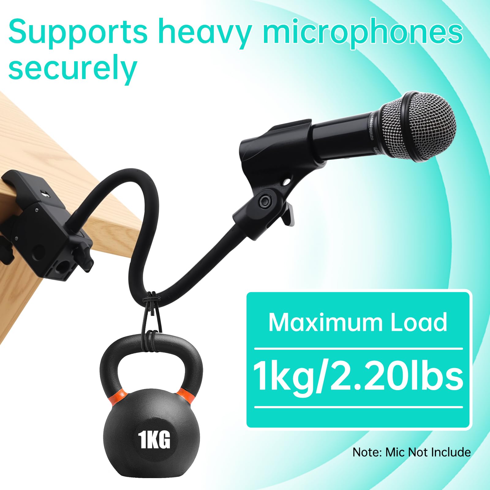 Soporte de micrófono de escritorio de 13 pulgadas, soporte de micrófono de cuello de cisne apto para Shure / AT2020 con 2 adaptadores y bridas para cables, brazo de micrófono flexible