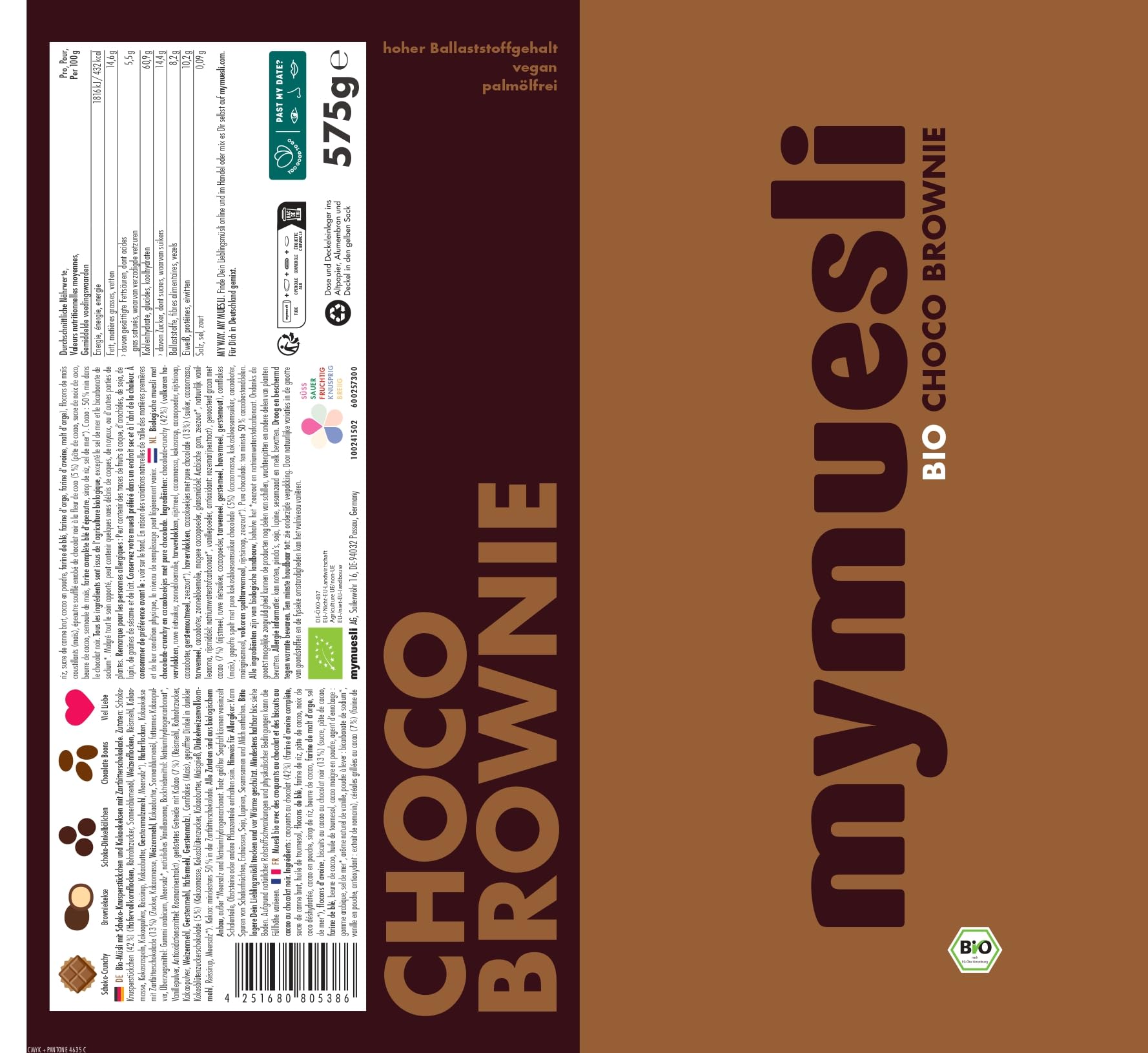 mymuesli 6er Schoko-Mix BIO Müsli (6x 575g) mit Chocolate, Super Choc, Choco Brownie, Choco Banana, Berry White Choc und Raspberry Dark Choc - Ohne Palmöl
