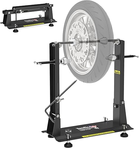 Tanfix Equilibrador de rueda de motocicleta plegable y soporte Truing, herramientas 2 en 1 resistentes, soporte equilibrador de neumáticos con conos