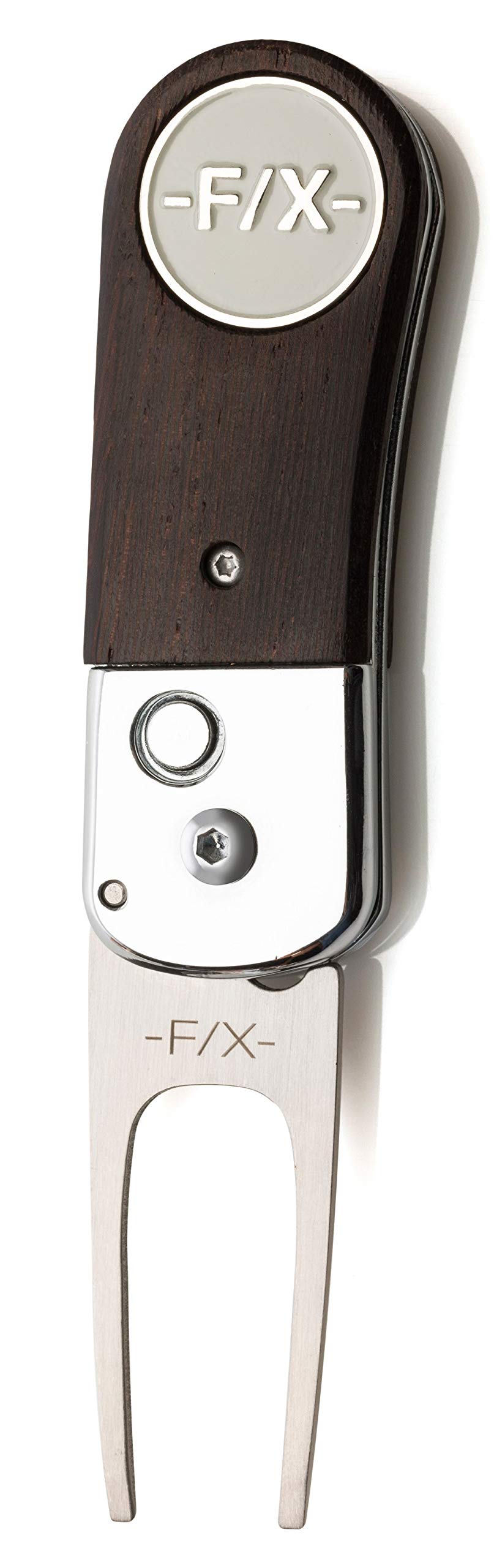 Premium Pitchgabel mit Echtholzbeschlag - Pitchfix de Luxe - ergonomisch - tolles Golfgeschenk für Sie und Ihn