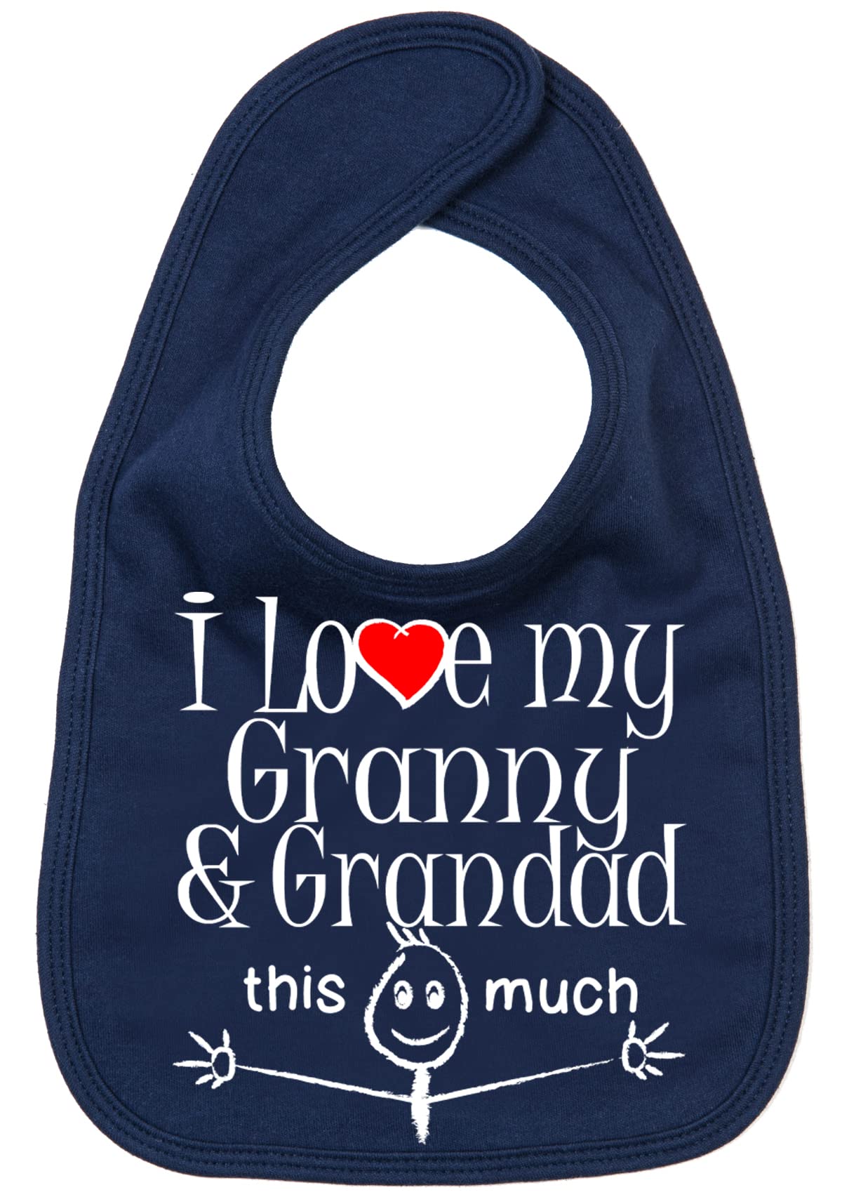 Image is Everything IiE, I Love My Granny & Grandad This Much, Grandson Granddaughter Baby Unisex Soft Cotton Feeding Bib, Navy Blue — image 1