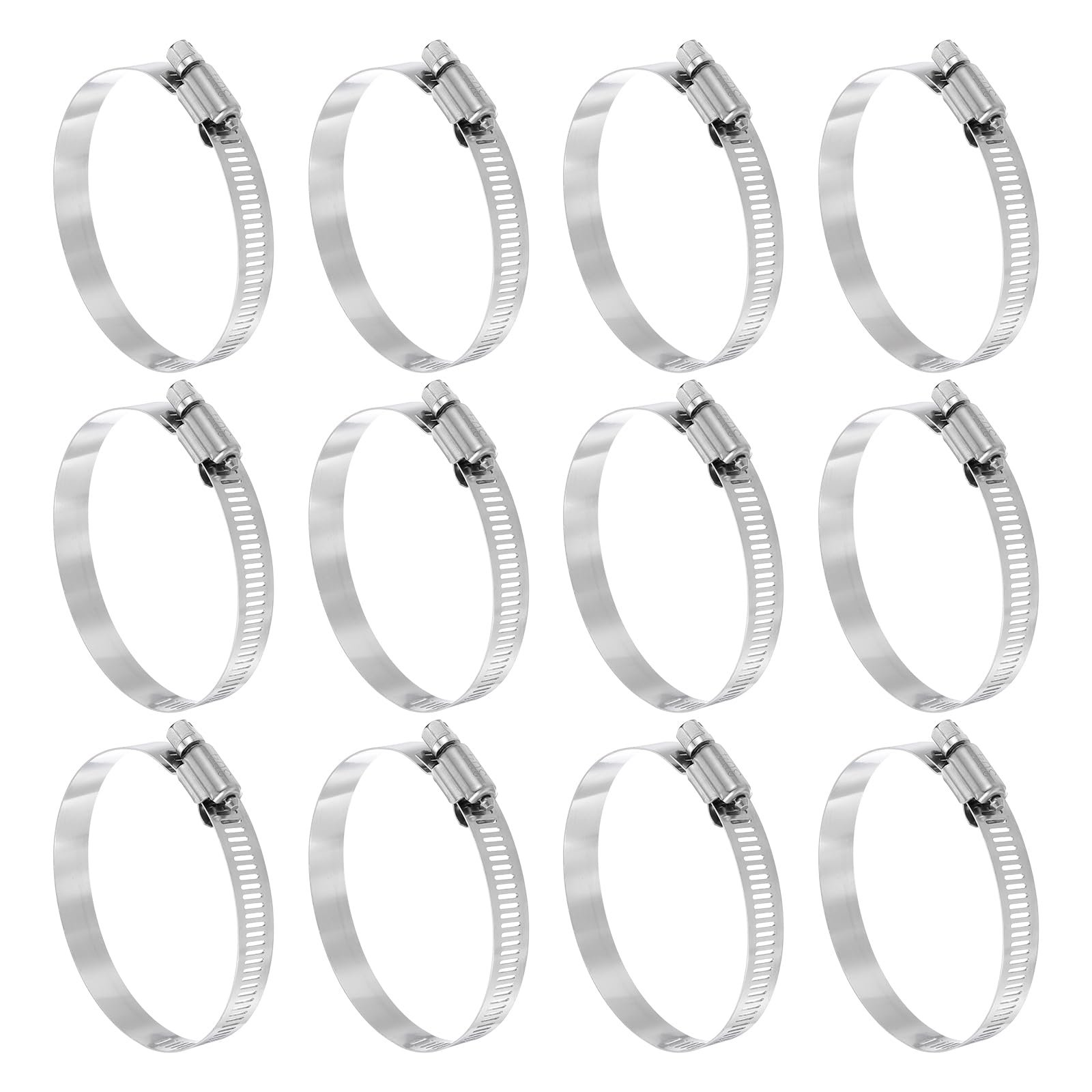 sourcing map 12 Pcs Hose Clamp 2-5/16"-3-1/4" (59-82mm) 304 Stainless Steel Adjustable Worm Gear Hose Clamp Assortment Kit for Fuel Line Pipe Plumbing Automotive Tube Mechanical