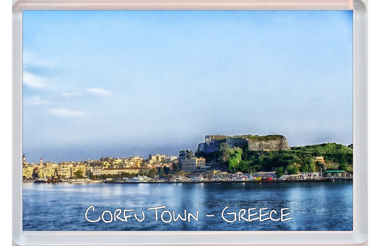 Baked Bean Store Multi-Colored Corfu Town - Greece - Jumbo Fridge Magnet - Id341