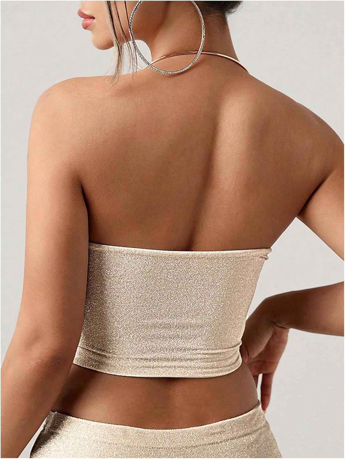 SOLY HUX Women's Metallic Halter Tops Deep V Neck Sleeveless Backless Crop Tank Top Rave Party Clubwear - Image 2