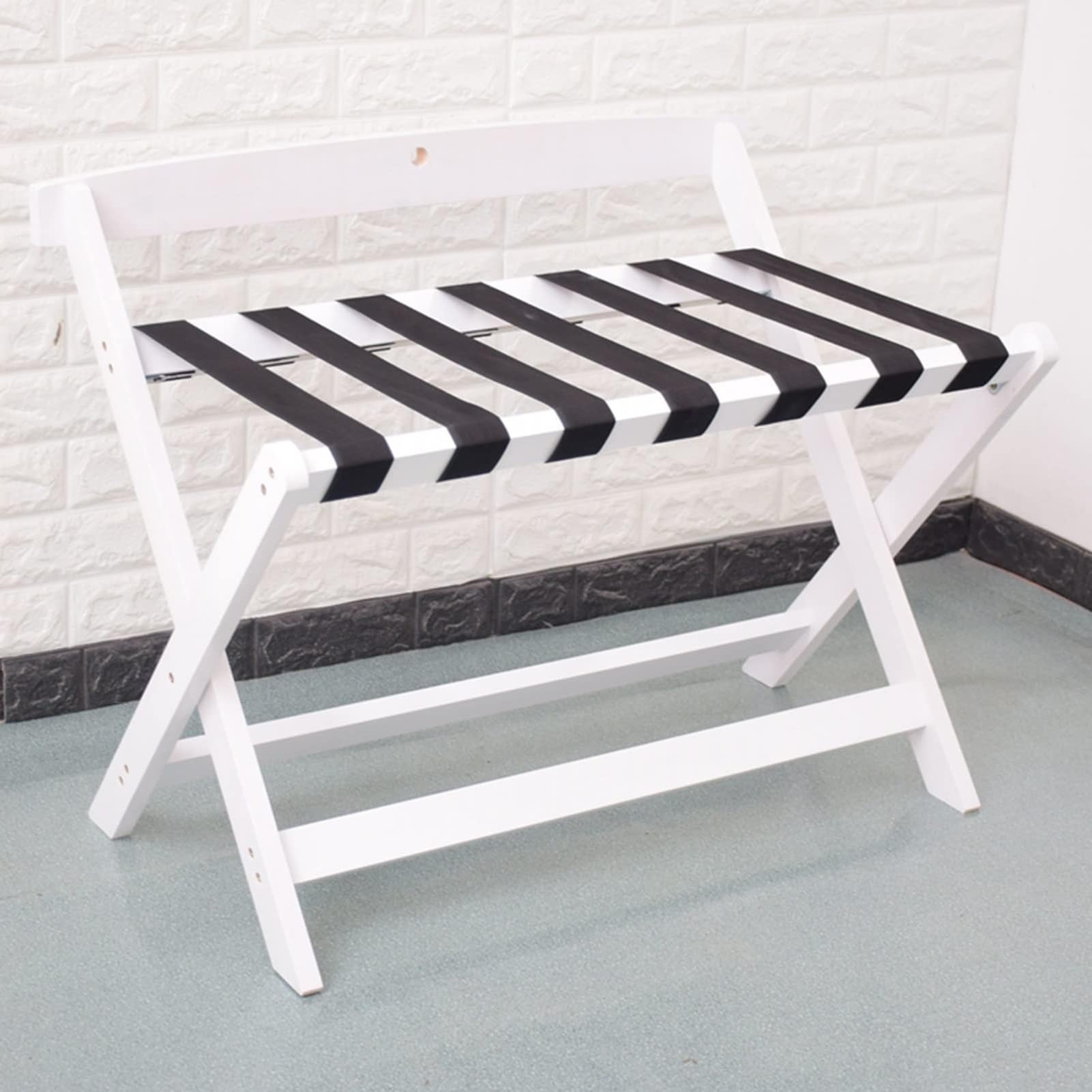 Porte-bagages pliable en bois blanc à double niveau pour valises et chaussures