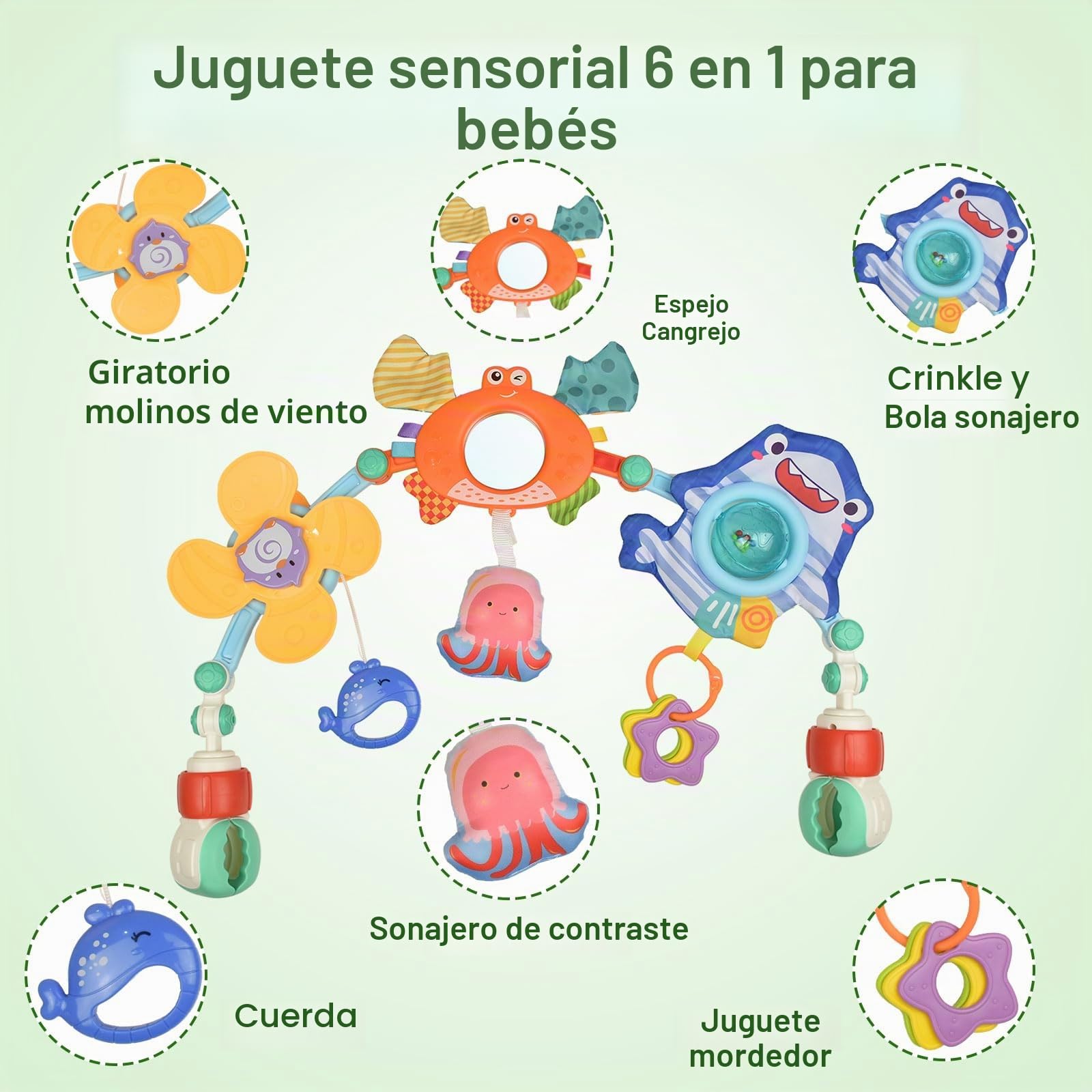 Juguete para Cochecito de Bebé, Juguete Ajustable con Clip para Cuna, Arco de Juegos Bebe Hamaca Cochecito, Arco Colgante Colgar Actividades Juguetes para Niños Niñas 0 3 6 9 12 Meses