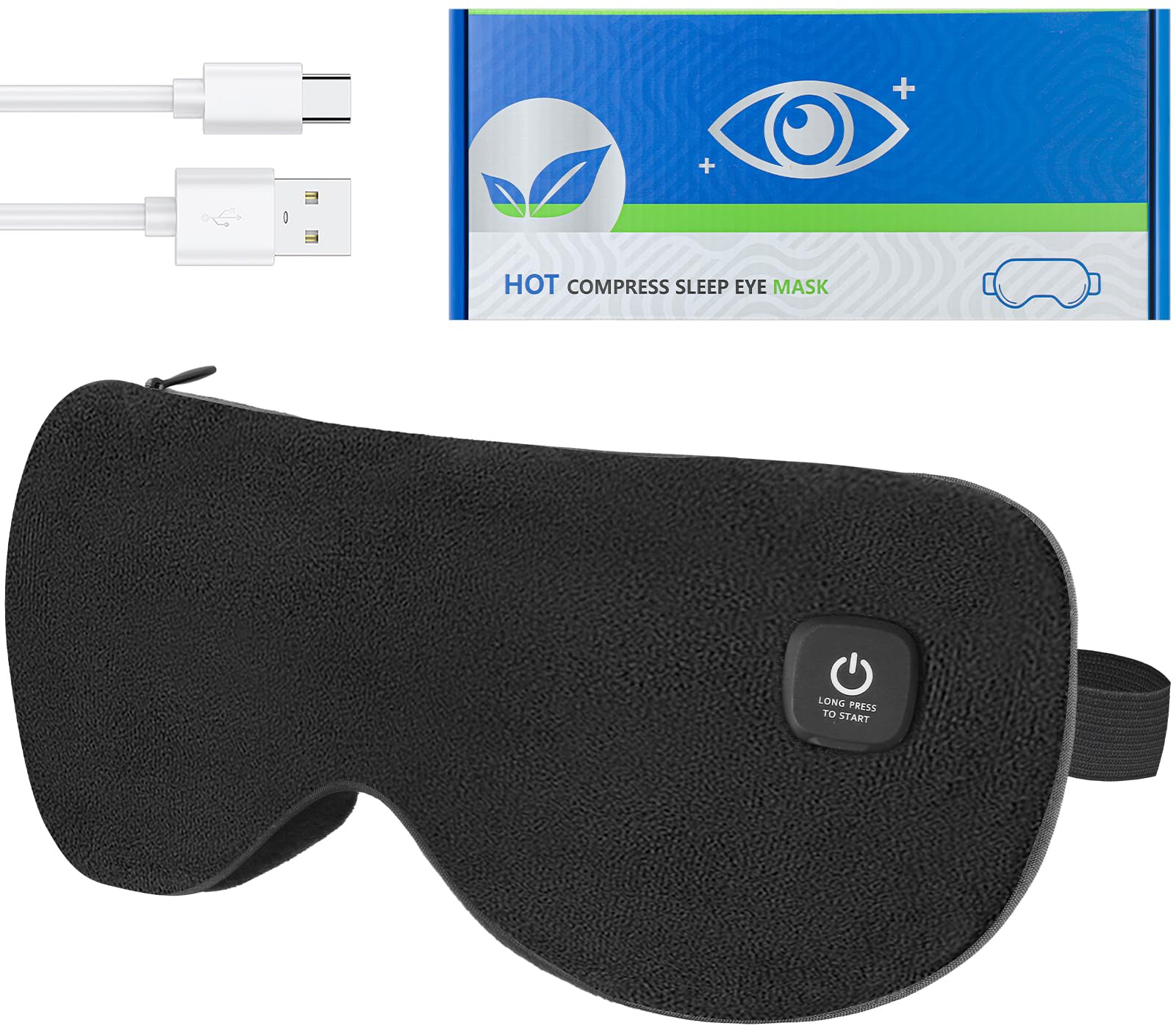 Heated Eye Mask Blackout Sleep Eye Heat Mask 3 Heat Levels Cordless Heated Eye Mask for Me...