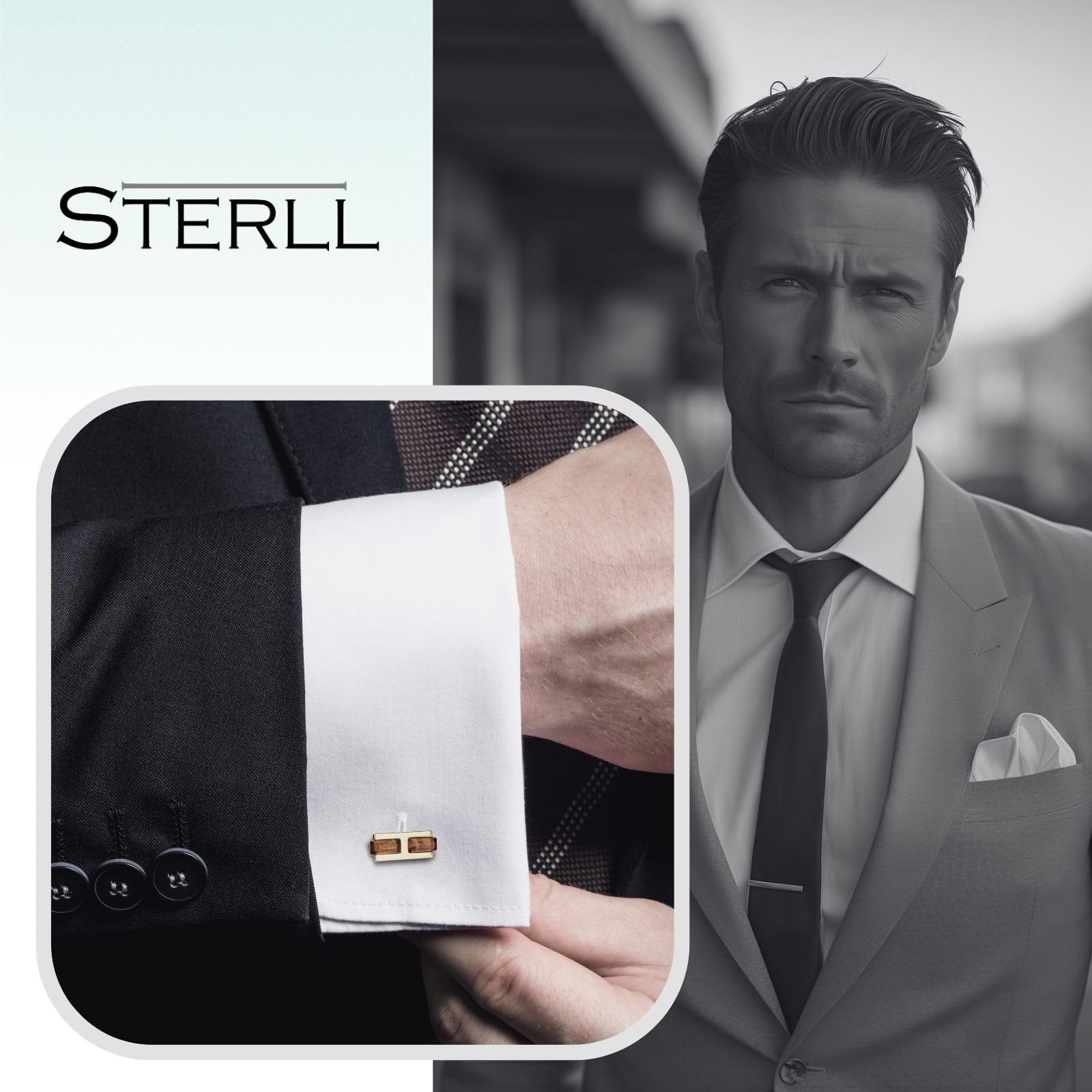Herren Manschettenknöpfe Aus Vergoldetem Silber Mit Bernstein In Geschenkbox