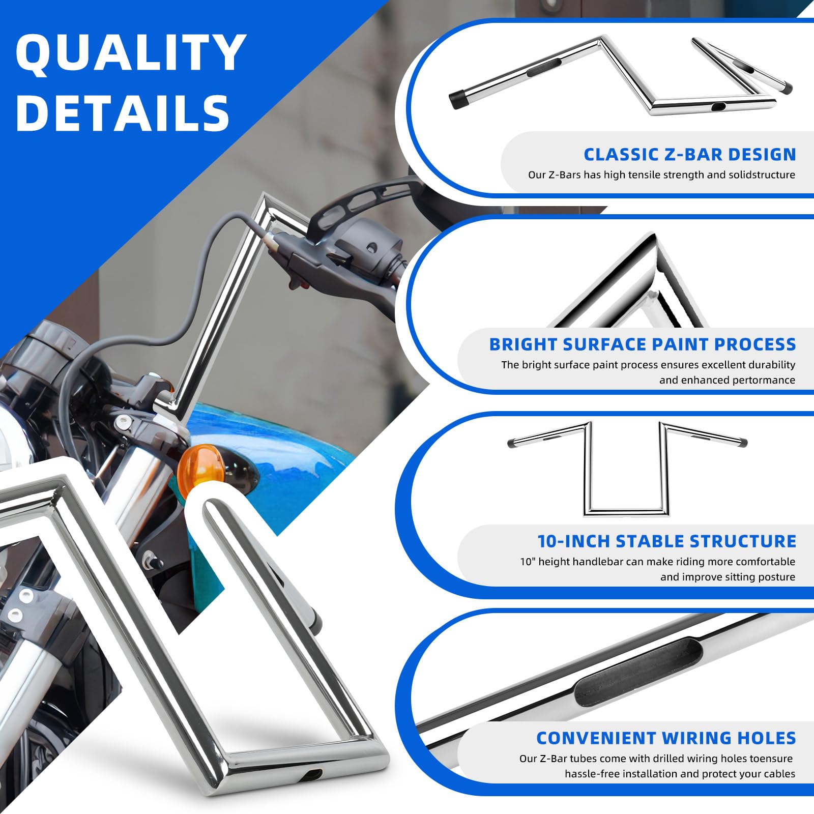 DREAMIZER Manubrio Moto 25mm 1" Ape Hanger 10 pollici Compatibile Harley Honda Yamaha Suzuki Kawasaki