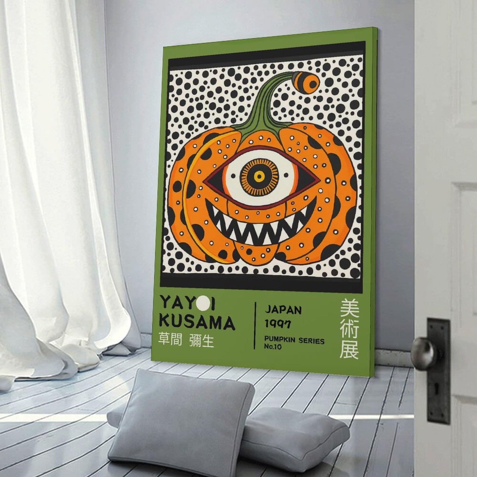 Junmoney Frame-Style-8 Yayoi Kusama Pumpkin No.10 Exhibition Poster Canvas Wall Art 24X36inch(60X90cm), For Workspace Walls, Study Corners Or Bedrooms, Wall Art That Adds Style To Work Areas