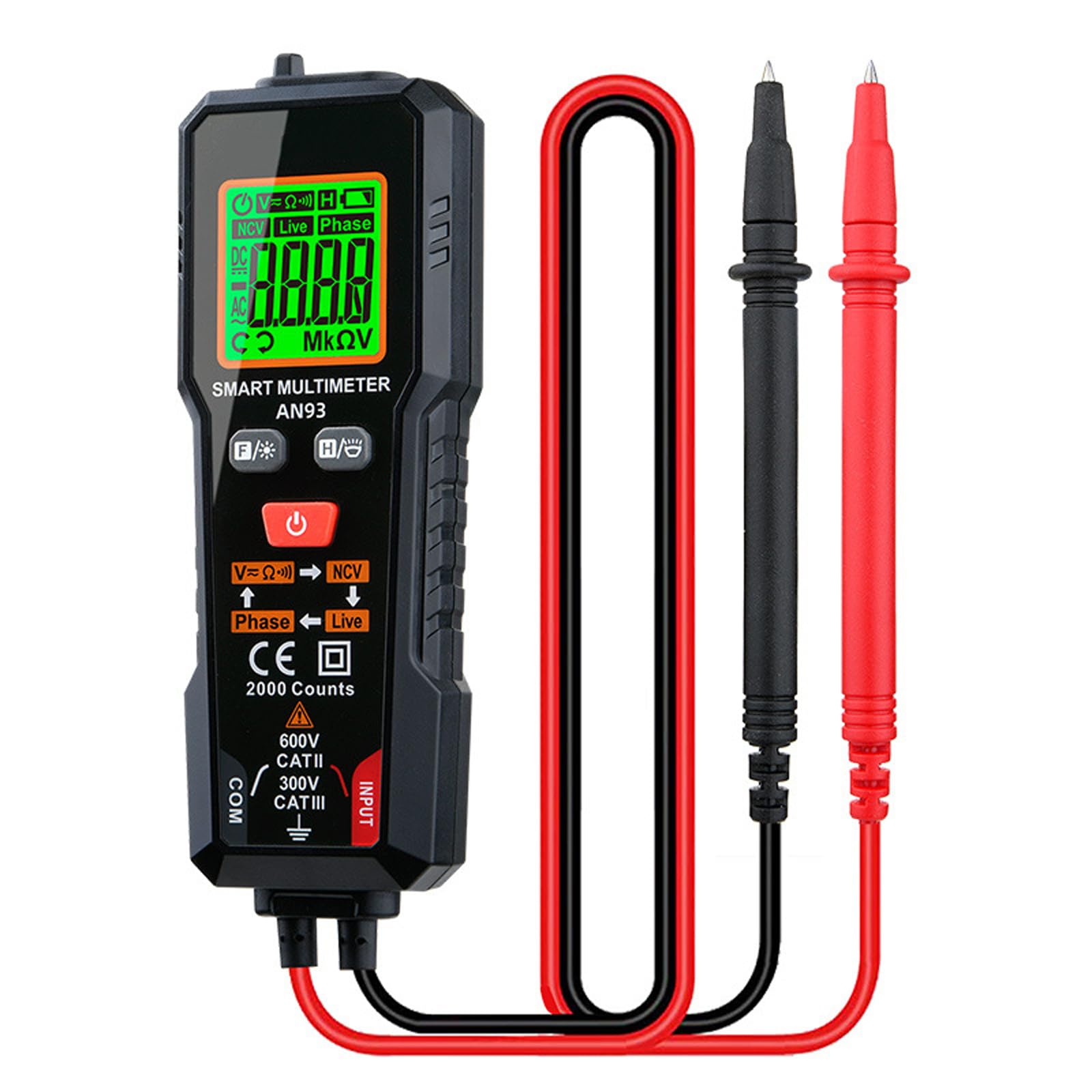 Portable AN93 Multimeter Handheld Multimeter with LED Flashlight & Accurate Voltages Measurement Auto Ranges Digital Voltages Tester