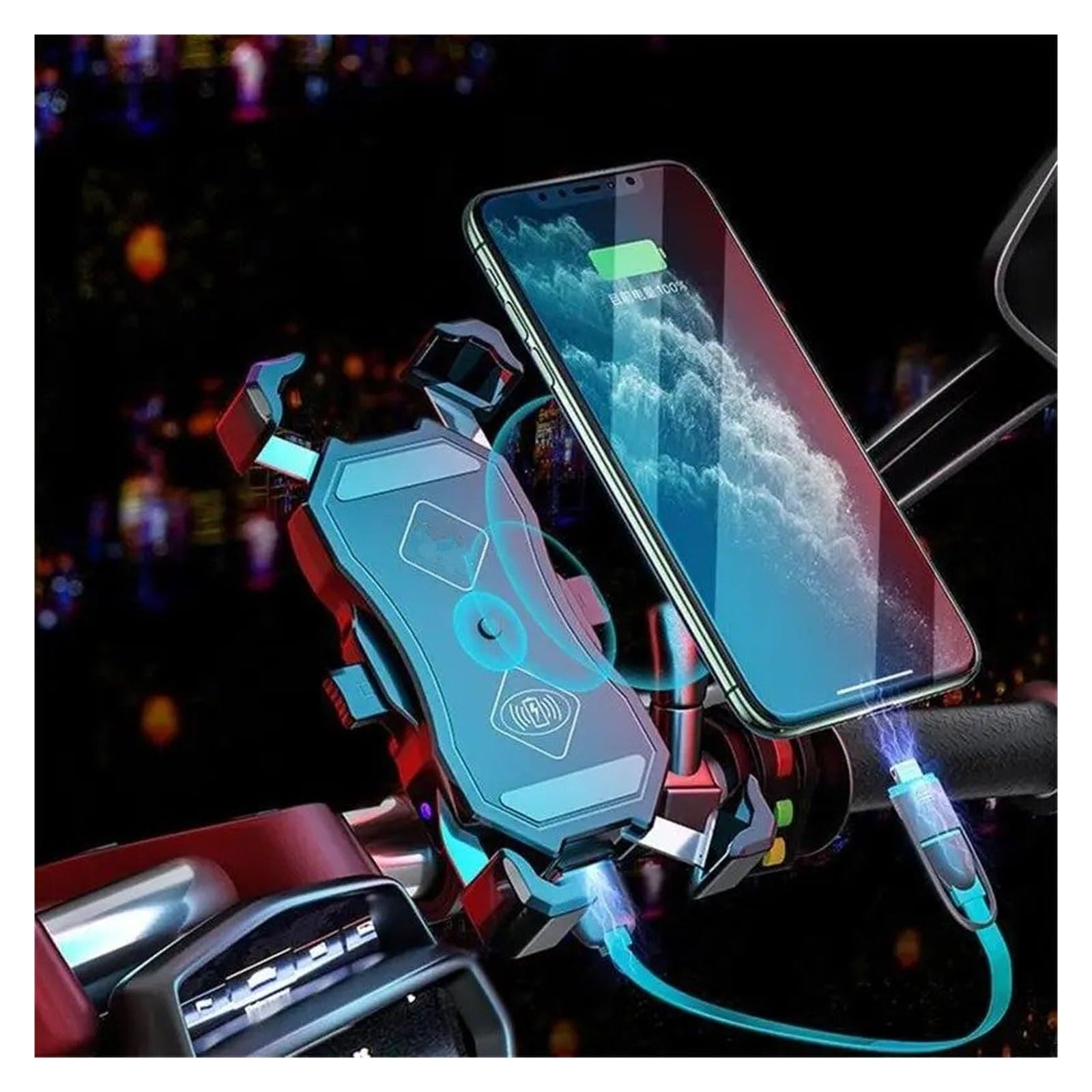 Soporte Movil Moto Soporte Para Teléfono Soporte GPS para Motocicleta | Con QC 3.0 USB Qi Cargador Inalámbrico Soporte Para Teléfono Inteligente Para Motocicleta(QC3.0 and Wireless)