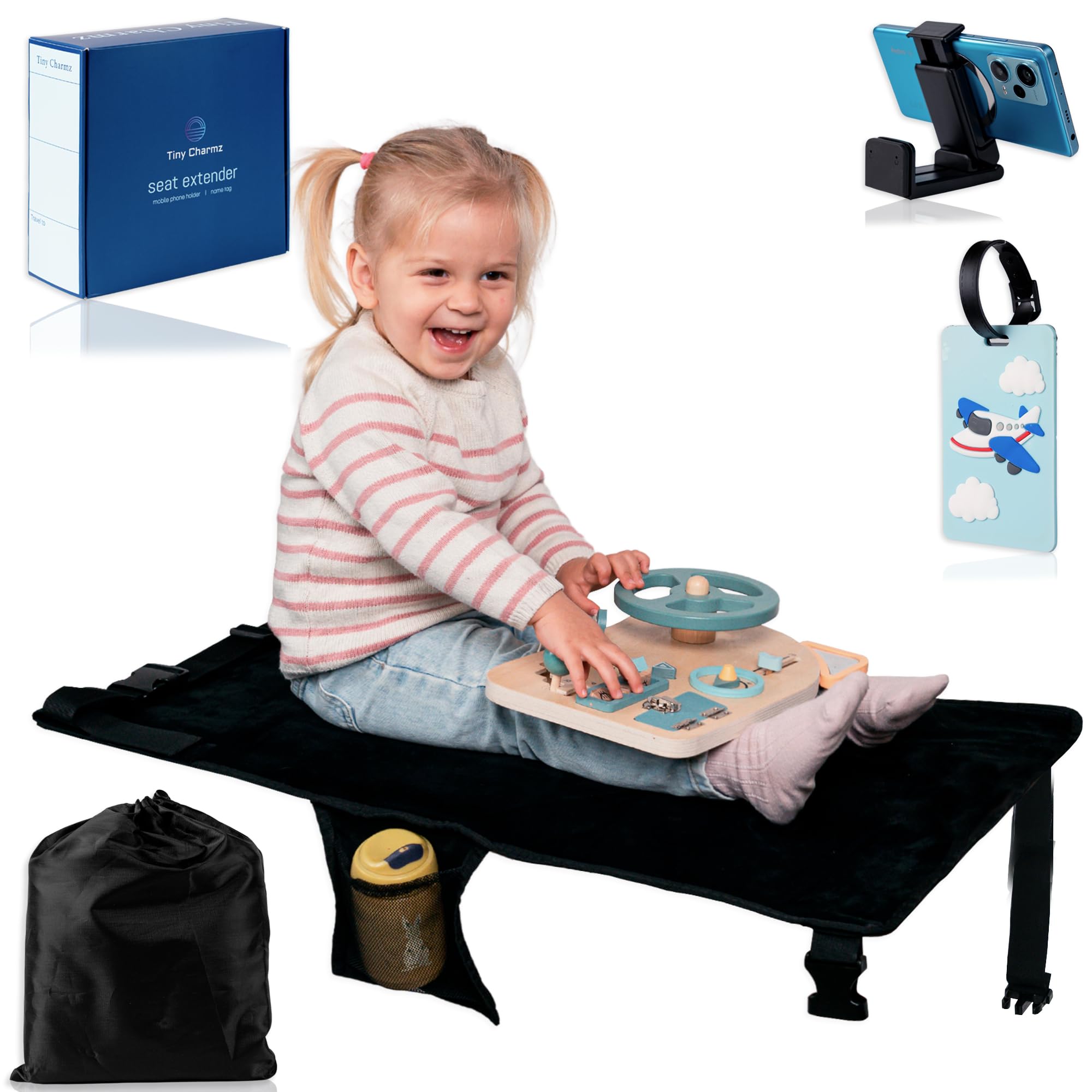 Tiny Charmz Toddler Airplane Bed - Airplane Bed for Toddler, Airplane seat Extender for Kids, Airplane Toddler Bed, Baby Airplane Bed, Toddler Airplane seat Extender, Mobile Holder, Name tag