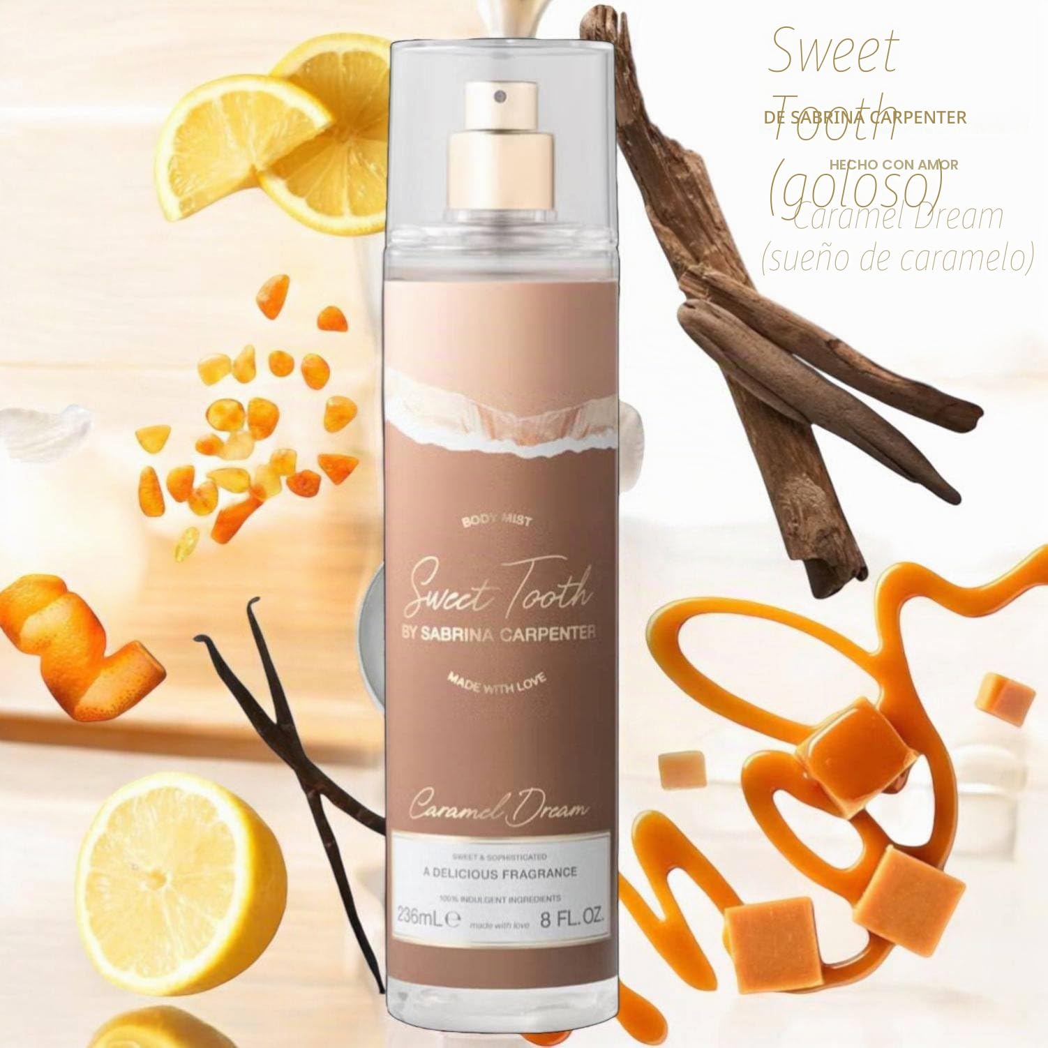 Sabrina Carpenter Sweet Tooth - Agua perfumada para el cuerpo de mujer, varias fragancias, 236 ml (Caramel Dream)