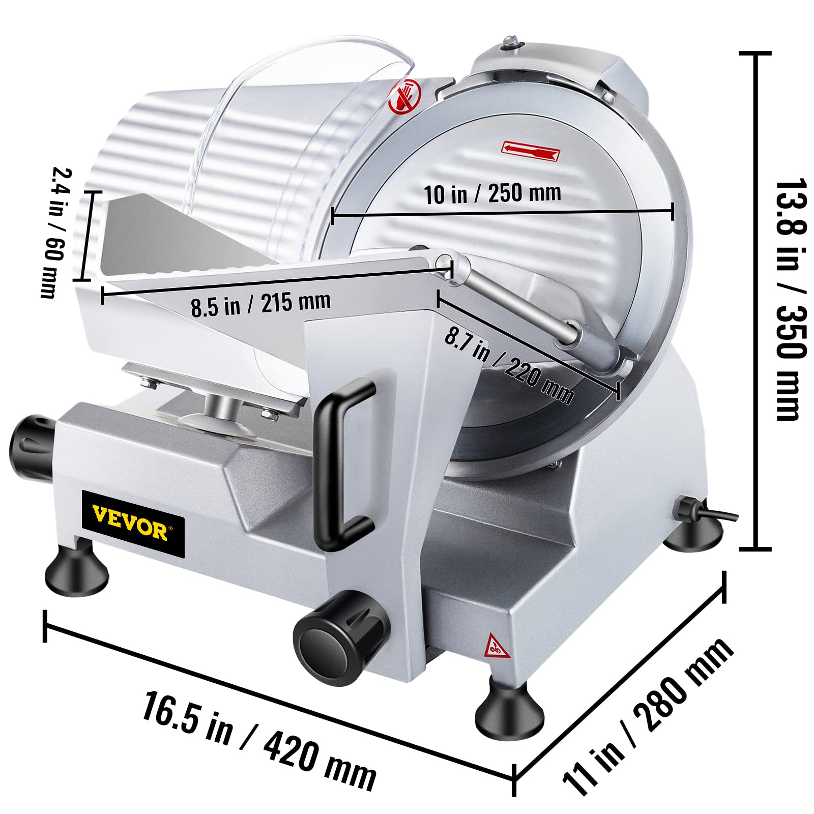 Image secondaire de SucceBuy Trancheuse de Viande 10 inch 25cm 220V/50Hz Electrique Professionnelle Cutter Inoxidable à Viande Jambon Aliments (WED-
