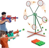 Marlrin Shooting Target Toy Guns for Kids 5-12+: Moving Rotating Target, 2 Popper Air Blasters, 24 Foam Balls - Safe Outdoor Indoor Games & Gifts