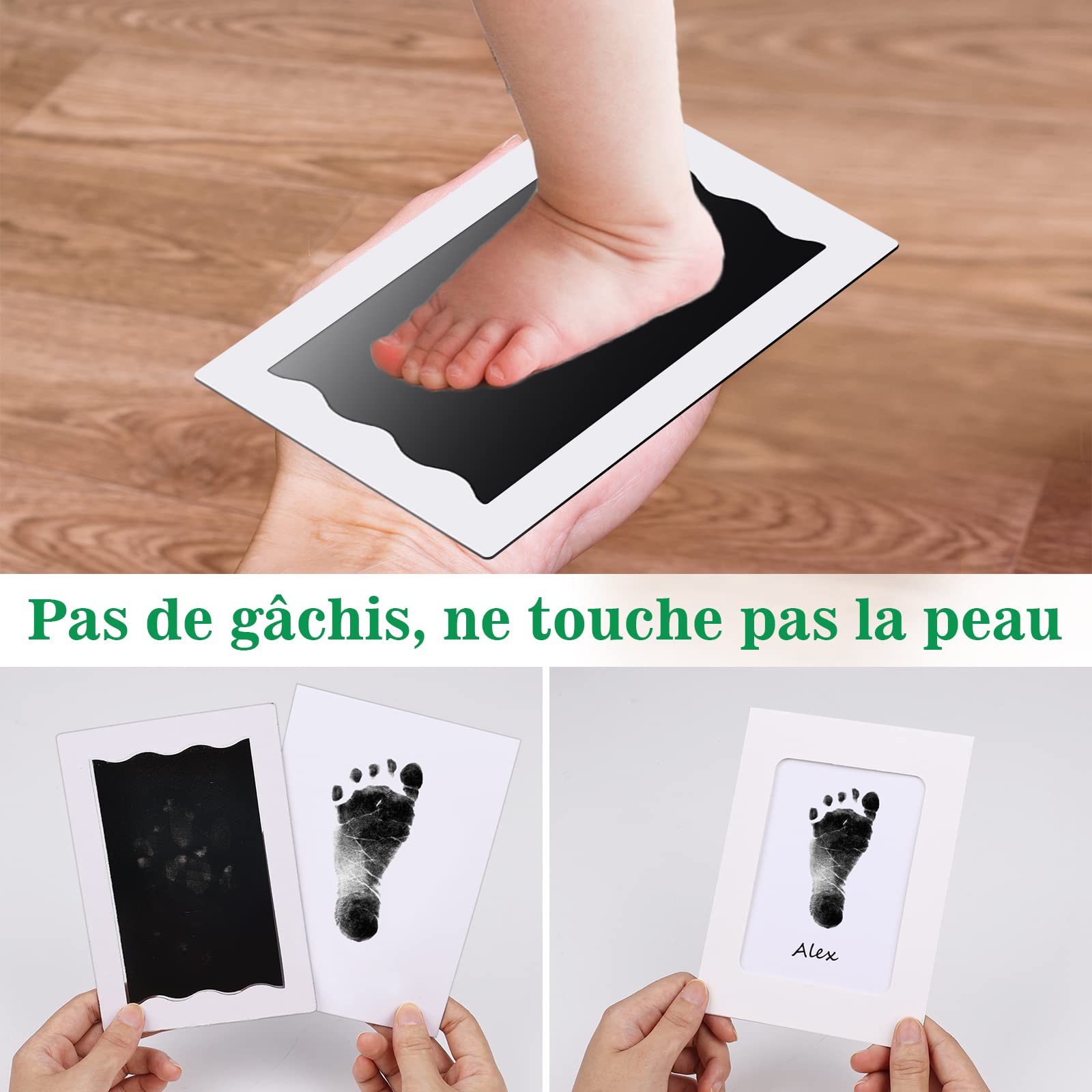 Nabance Kit Empreinte Bebe 2pcs Grande Taille Empreintes Bébé Kit 0-12 Mois Empreinte Chien kit Empreinte Pieds et Mains Bébé Empreinte Chat avec 2 Cadres Photo pour Chien Chat Souvenirs de famille